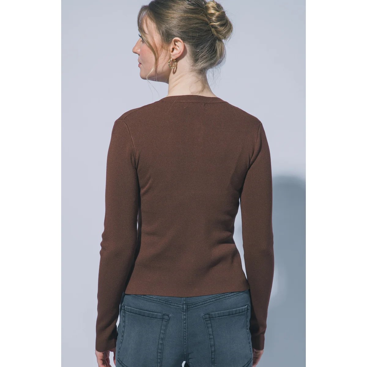 Cardigan para Mujer con Botones Rosa Suave Ajustado de Punto - Image 20