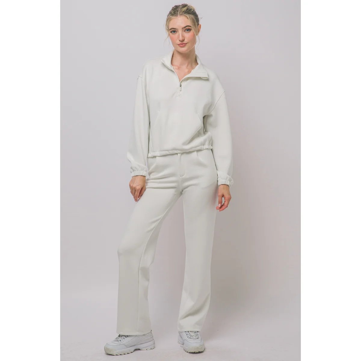 Sudadera Cropped Oversize con Cordón Ajustable en Blanco para Mujer - Image 33