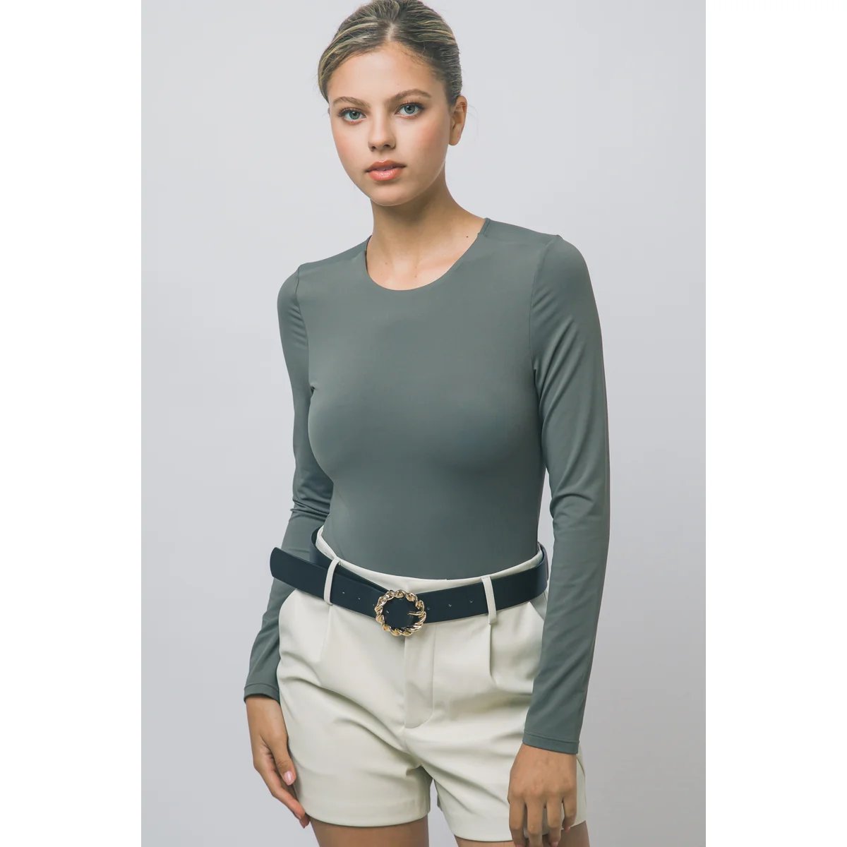 Body Manga Larga Ajustado Cuello Redondo Blanco para Mujer - Image 11