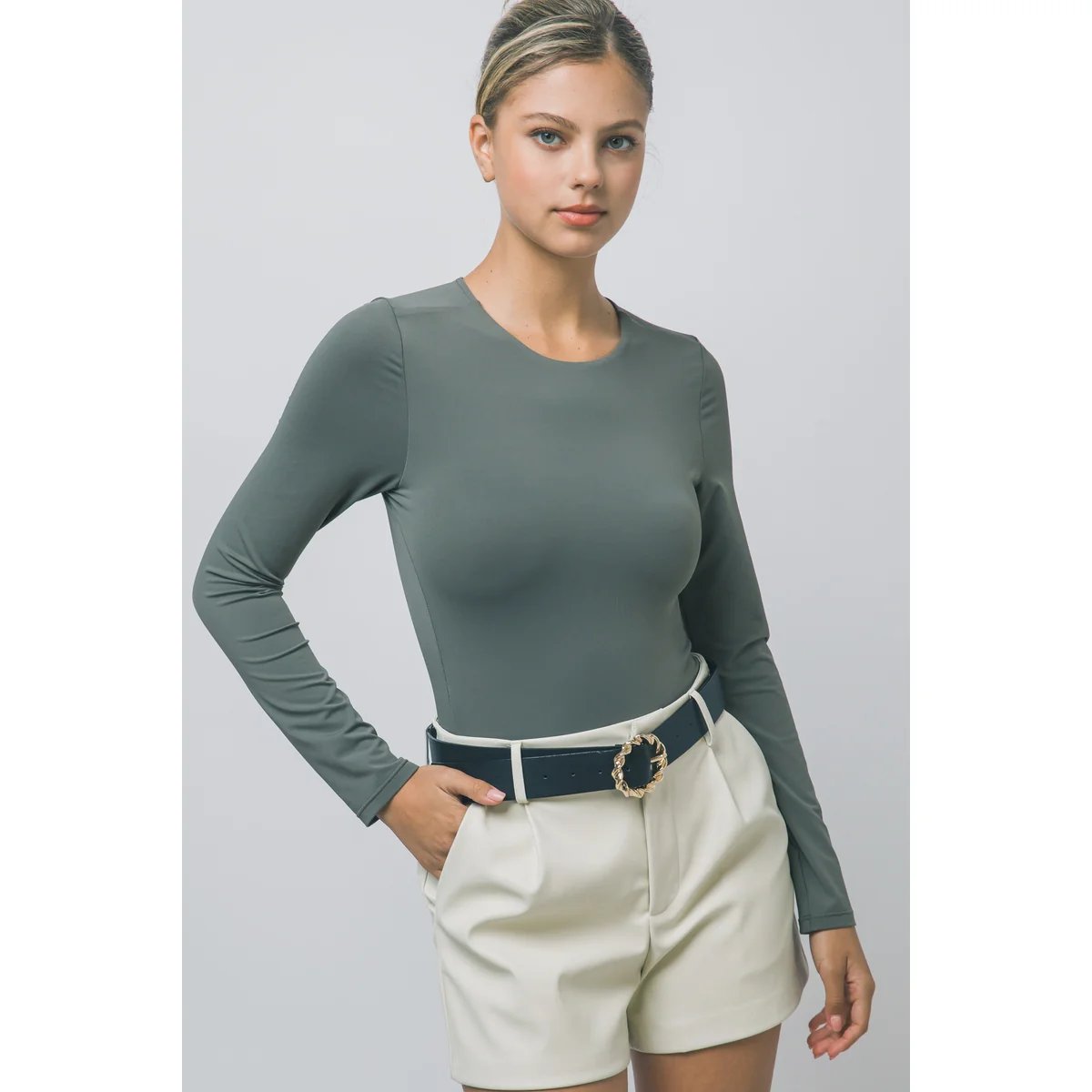 Body Manga Larga Ajustado Cuello Redondo Blanco para Mujer - Image 15