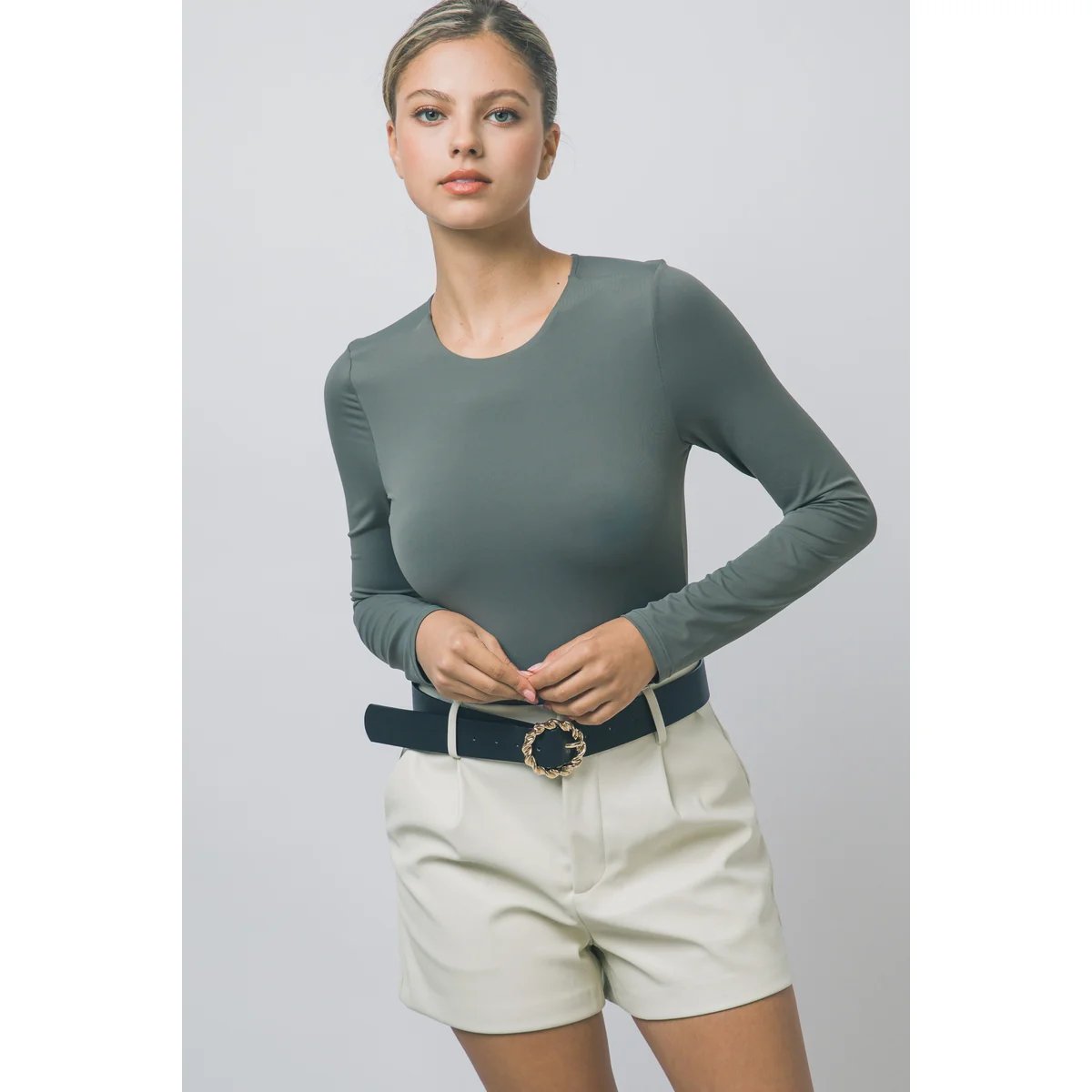 Body Manga Larga Ajustado Cuello Redondo Blanco para Mujer - Image 16