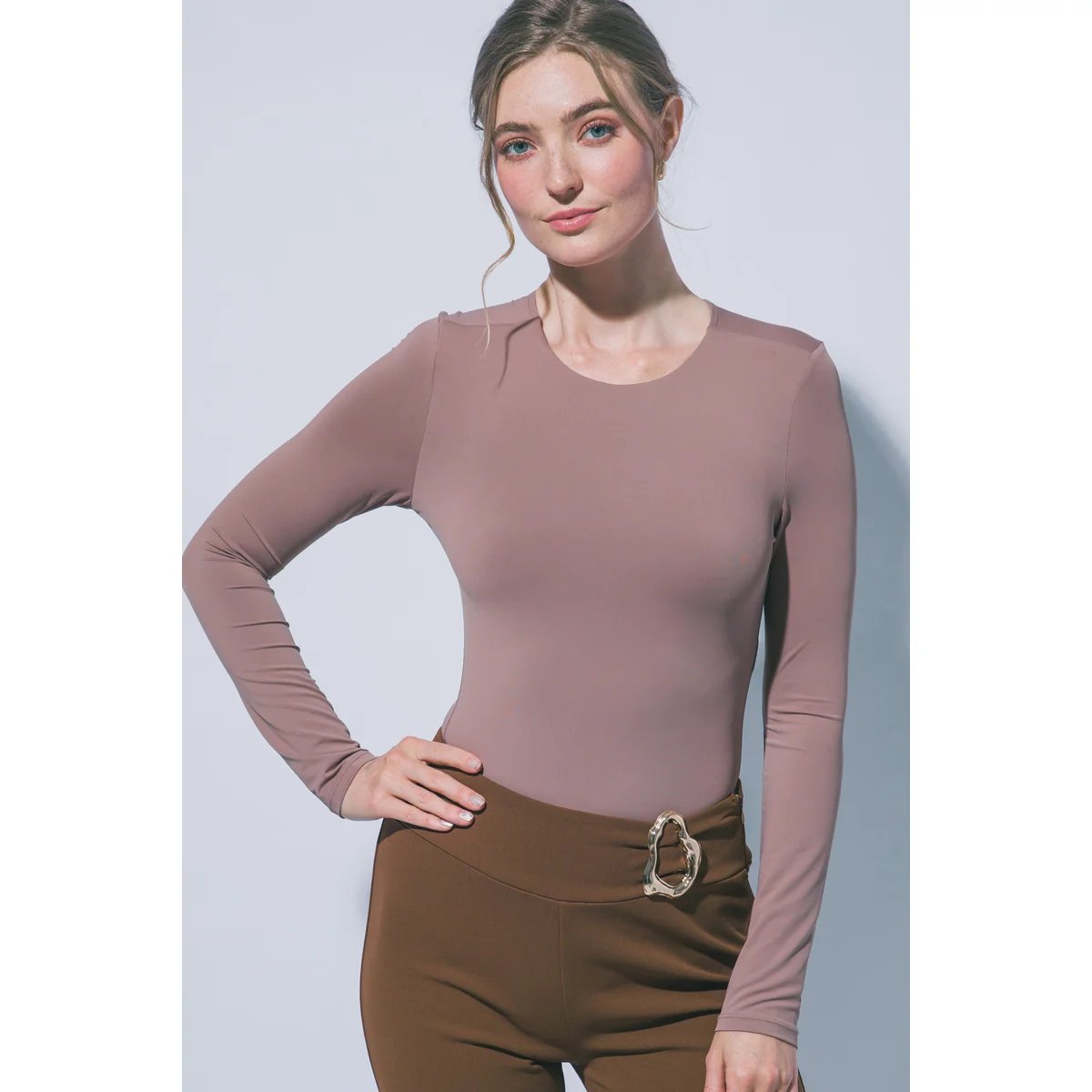 Body Manga Larga Ajustado Cuello Redondo Blanco para Mujer - Image 25