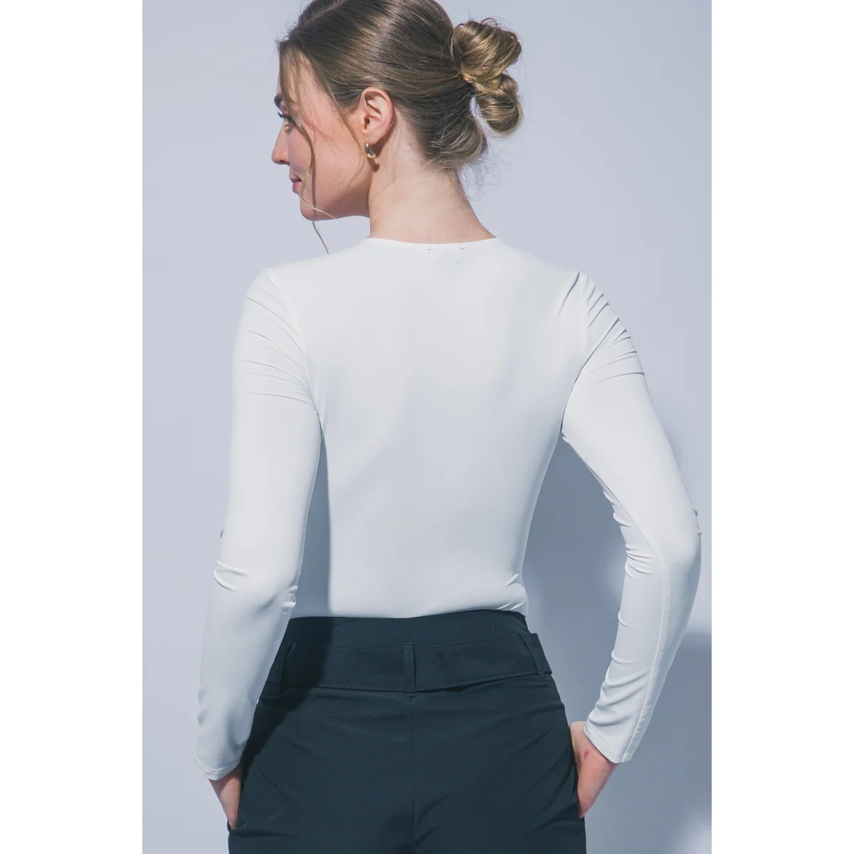 Body Manga Larga Ajustado Cuello Redondo Blanco para Mujer - Image 29