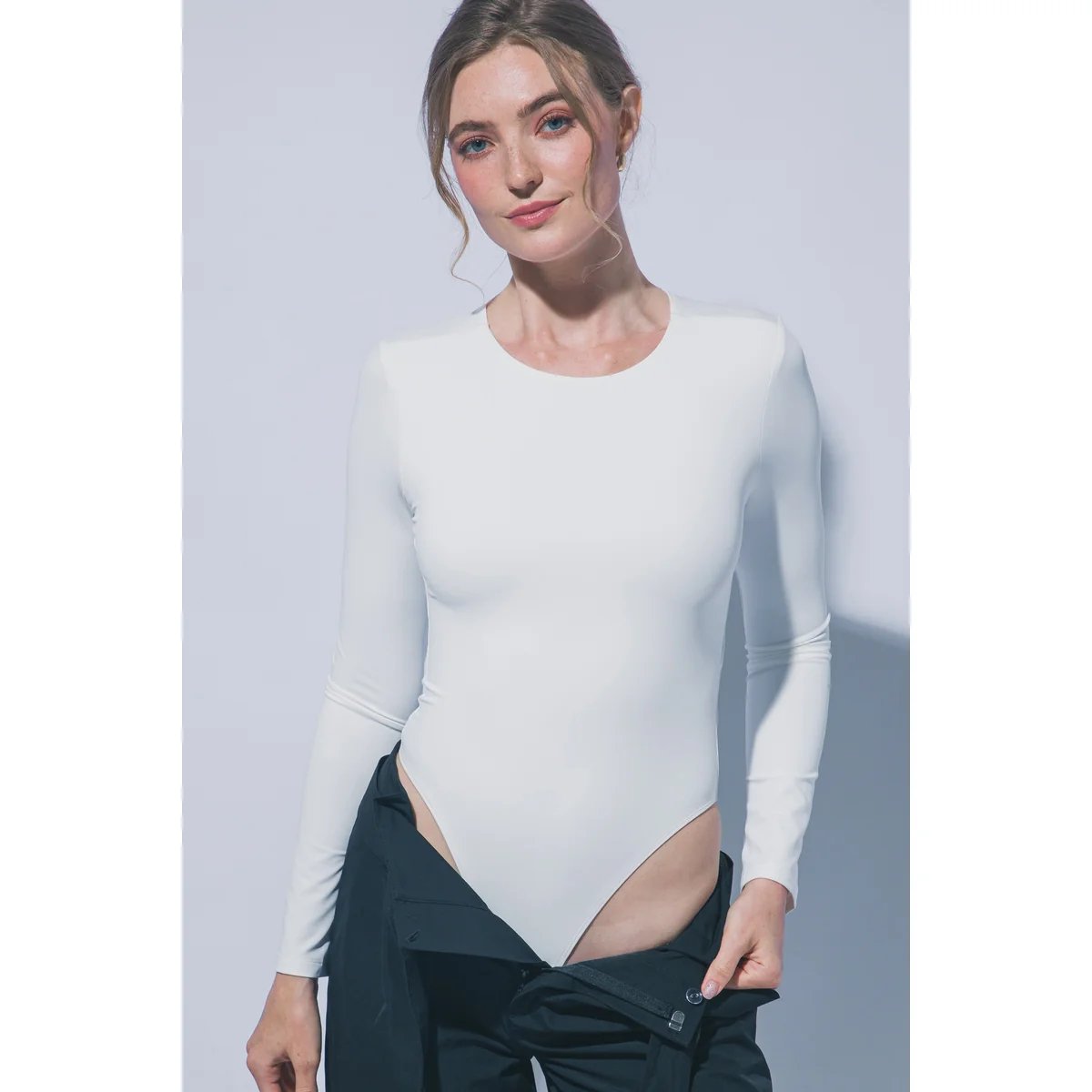 Body Manga Larga Ajustado Cuello Redondo Blanco para Mujer - Image 31