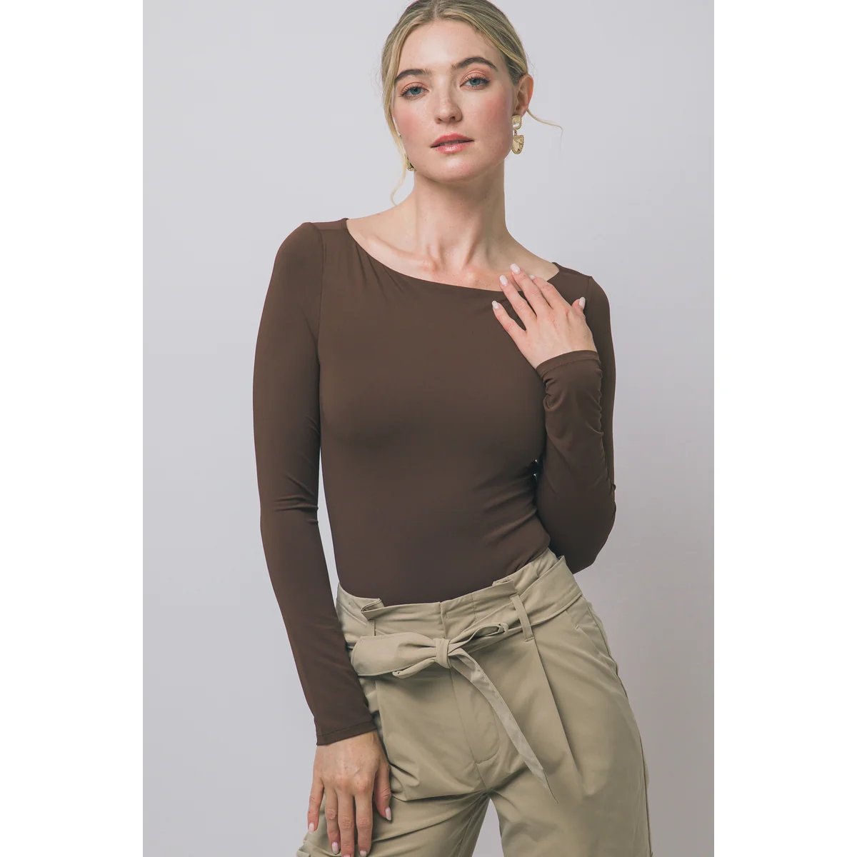 Body Manga Larga Ajustado Escote Bote Teal para Mujer - Image 3