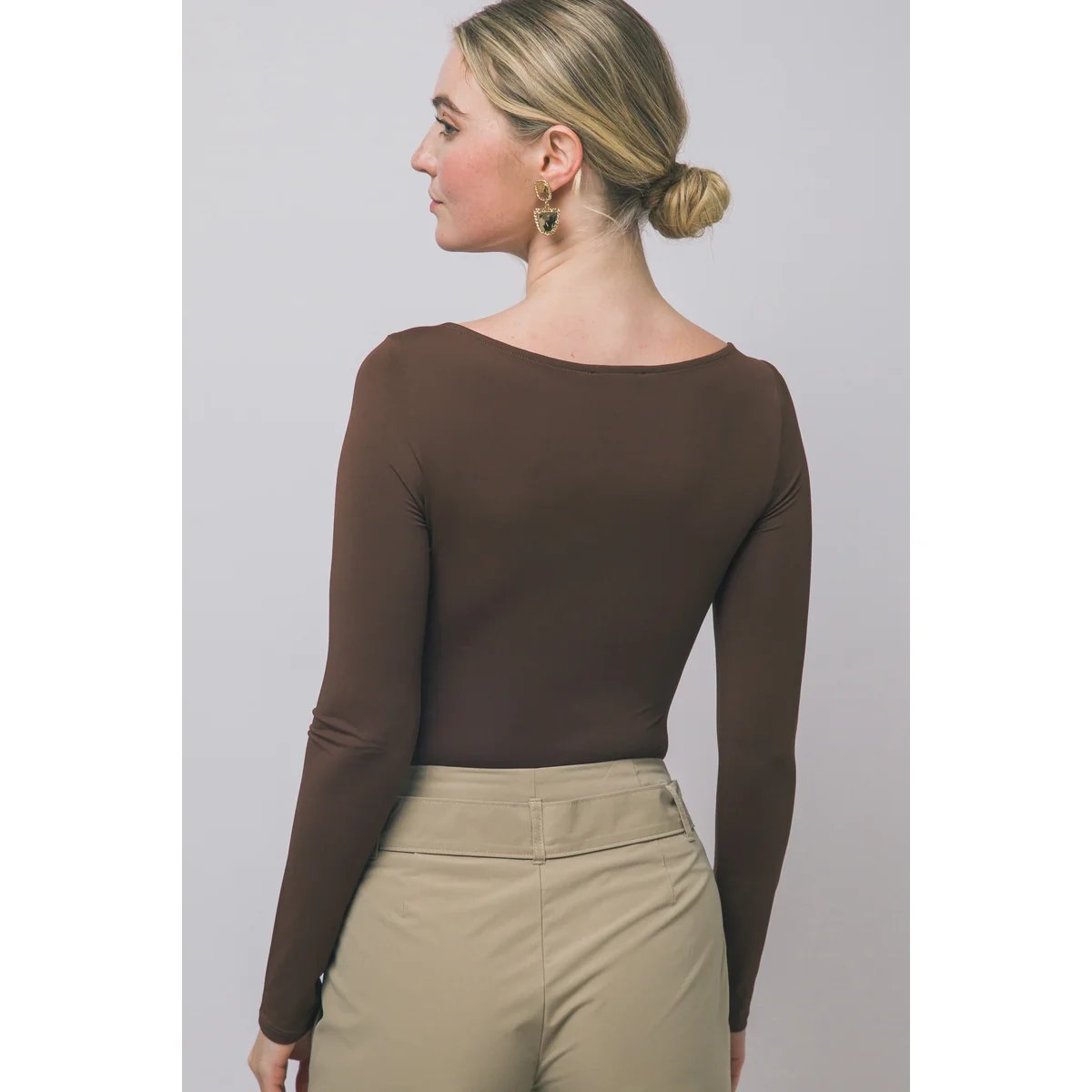 Body Manga Larga Ajustado Escote Bote Teal para Mujer - Image 5