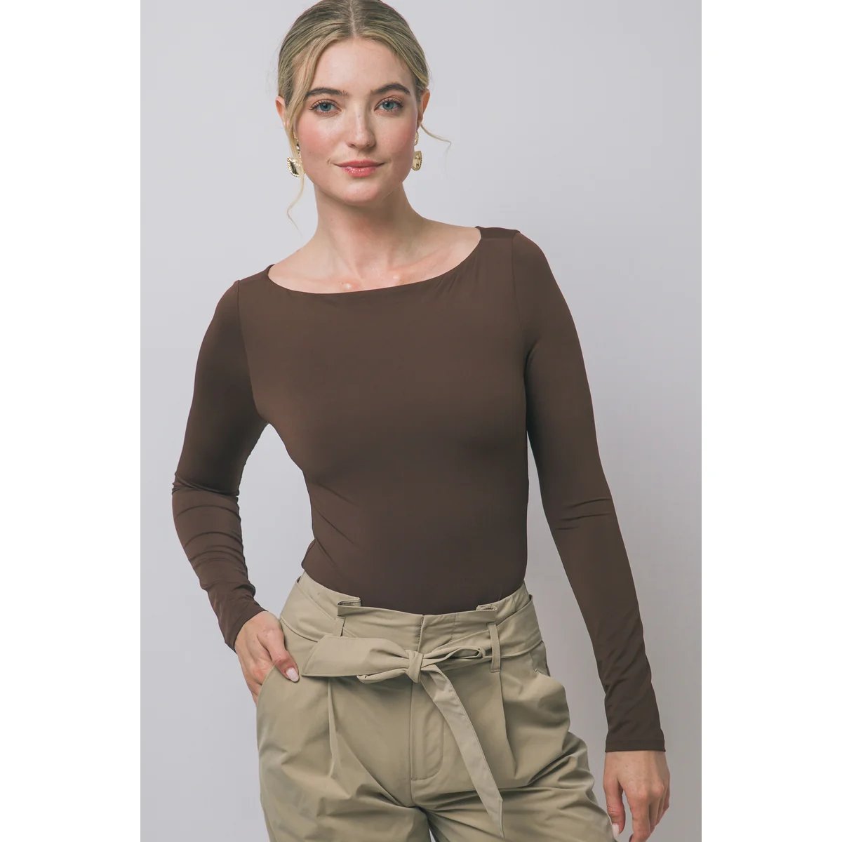 Body Manga Larga Ajustado Escote Bote Teal para Mujer - Image 8