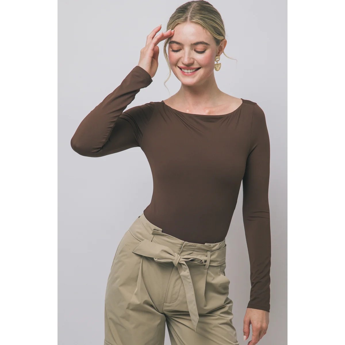 Body Manga Larga Ajustado Escote Bote Teal para Mujer - Image 9