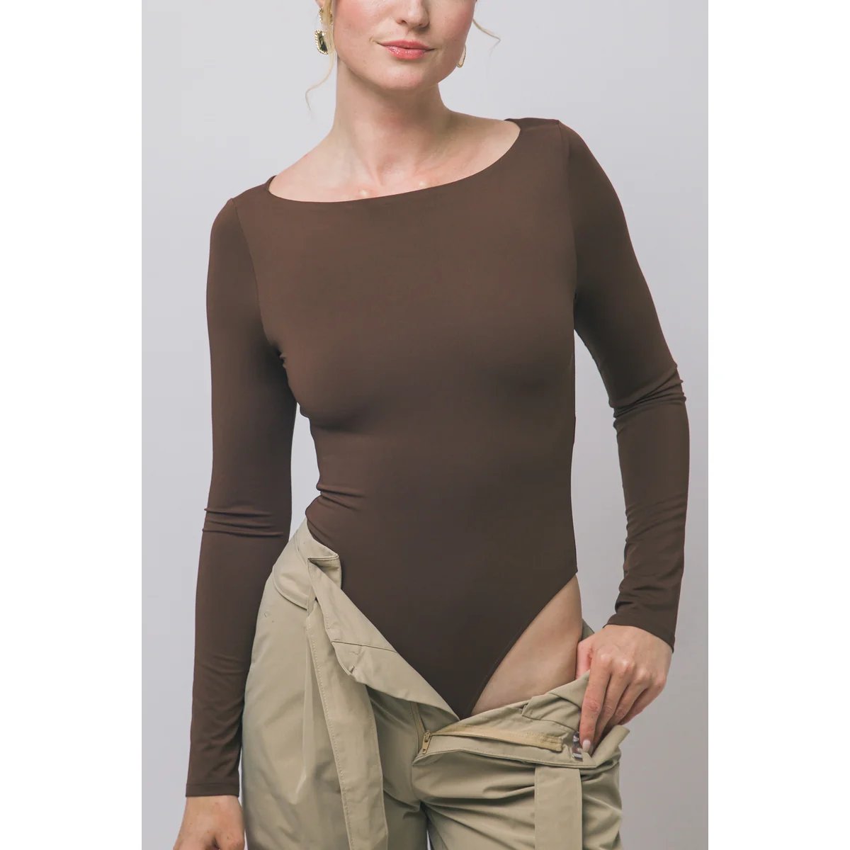 Body Manga Larga Ajustado Escote Bote Teal para Mujer - Image 10