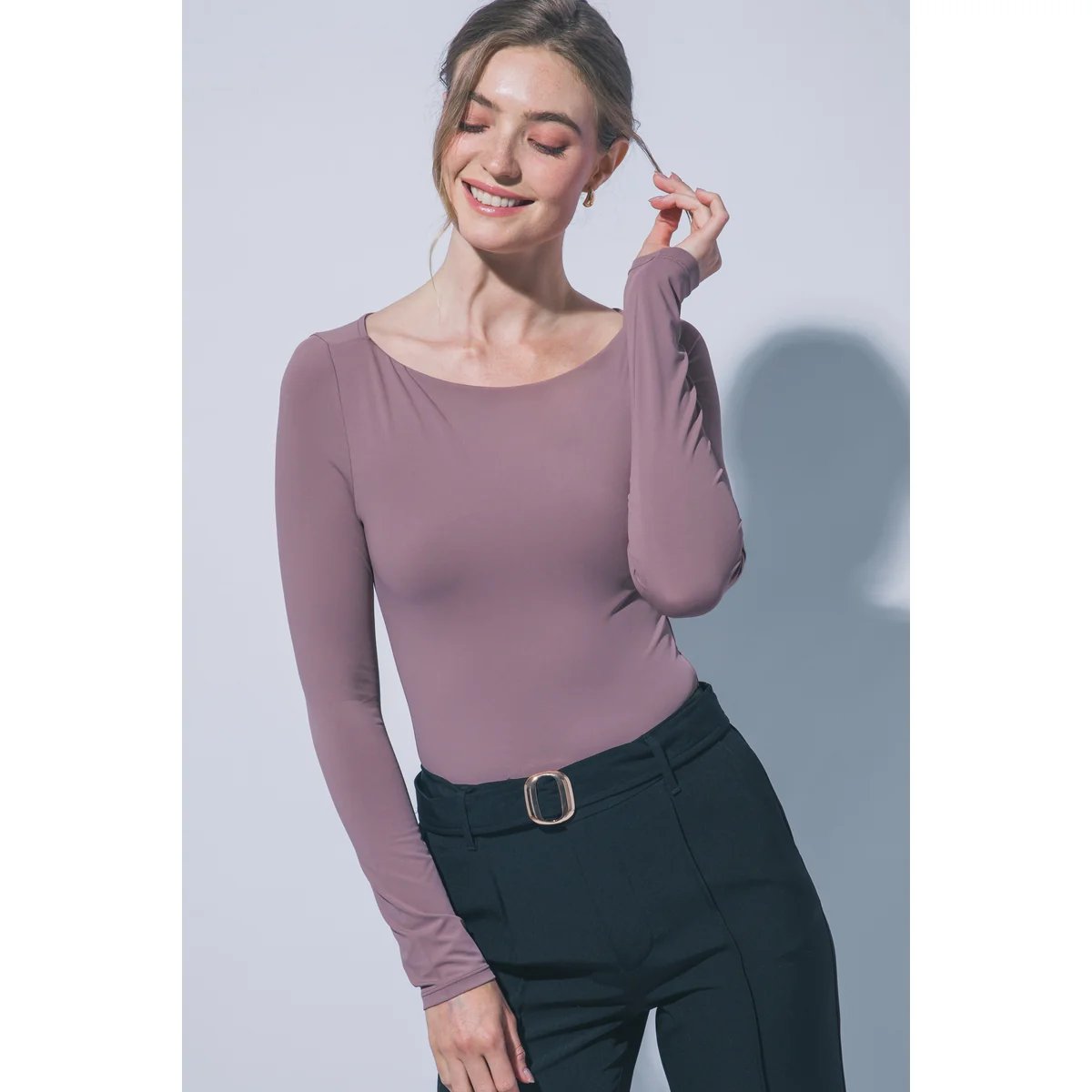 Body Manga Larga Ajustado Escote Bote Teal para Mujer - Image 12