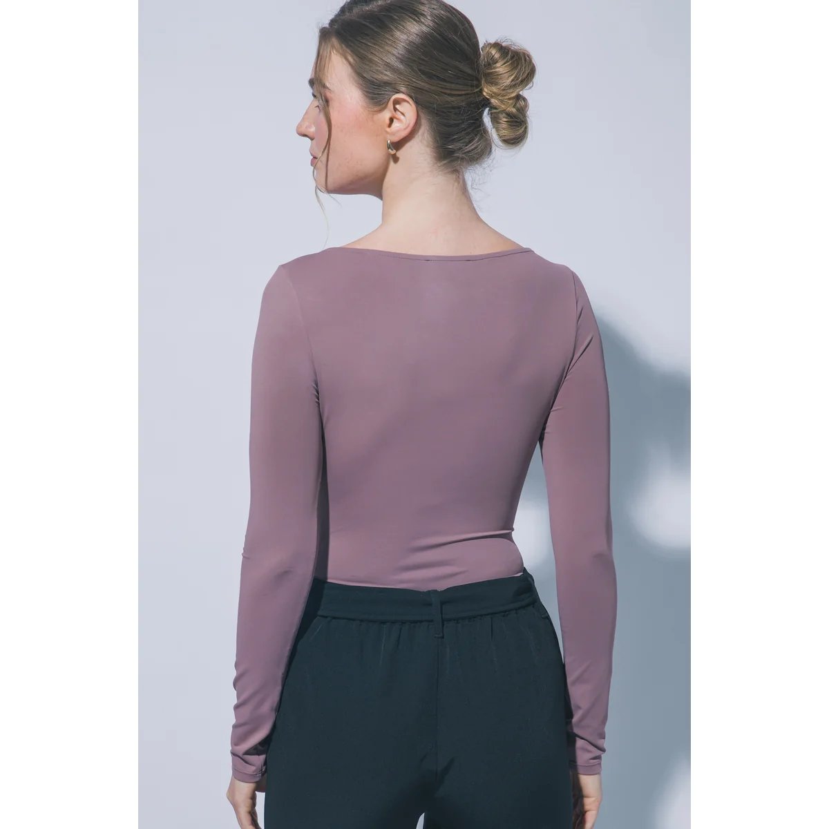 Body Manga Larga Ajustado Escote Bote Teal para Mujer - Image 14
