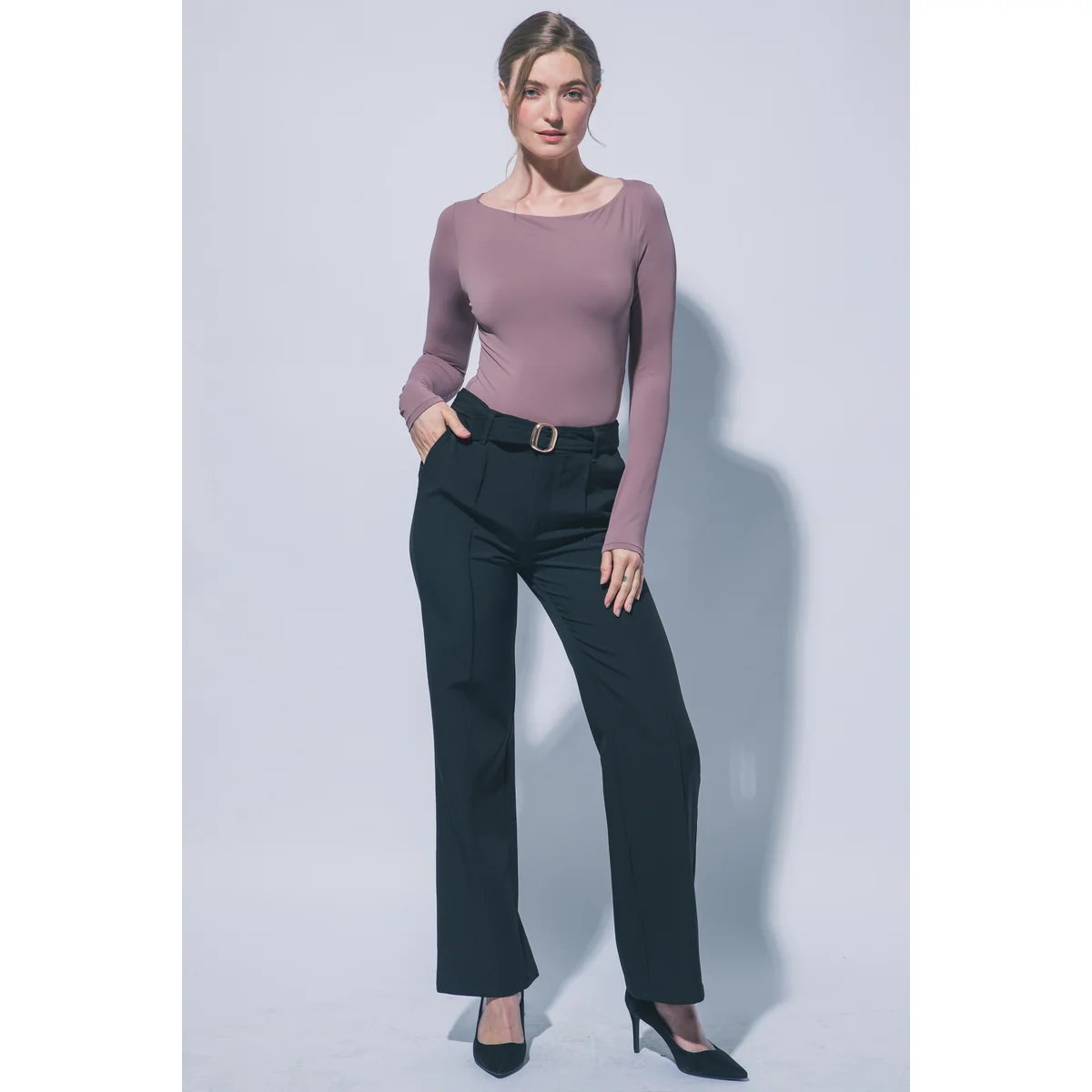 Body Manga Larga Ajustado Escote Bote Teal para Mujer - Image 15