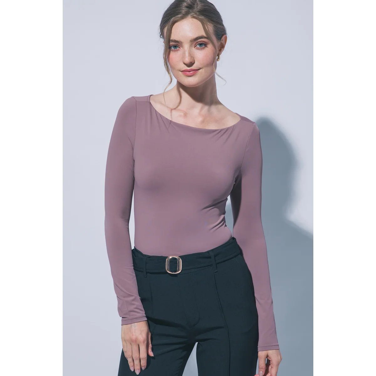 Body Manga Larga Ajustado Escote Bote Teal para Mujer - Image 16