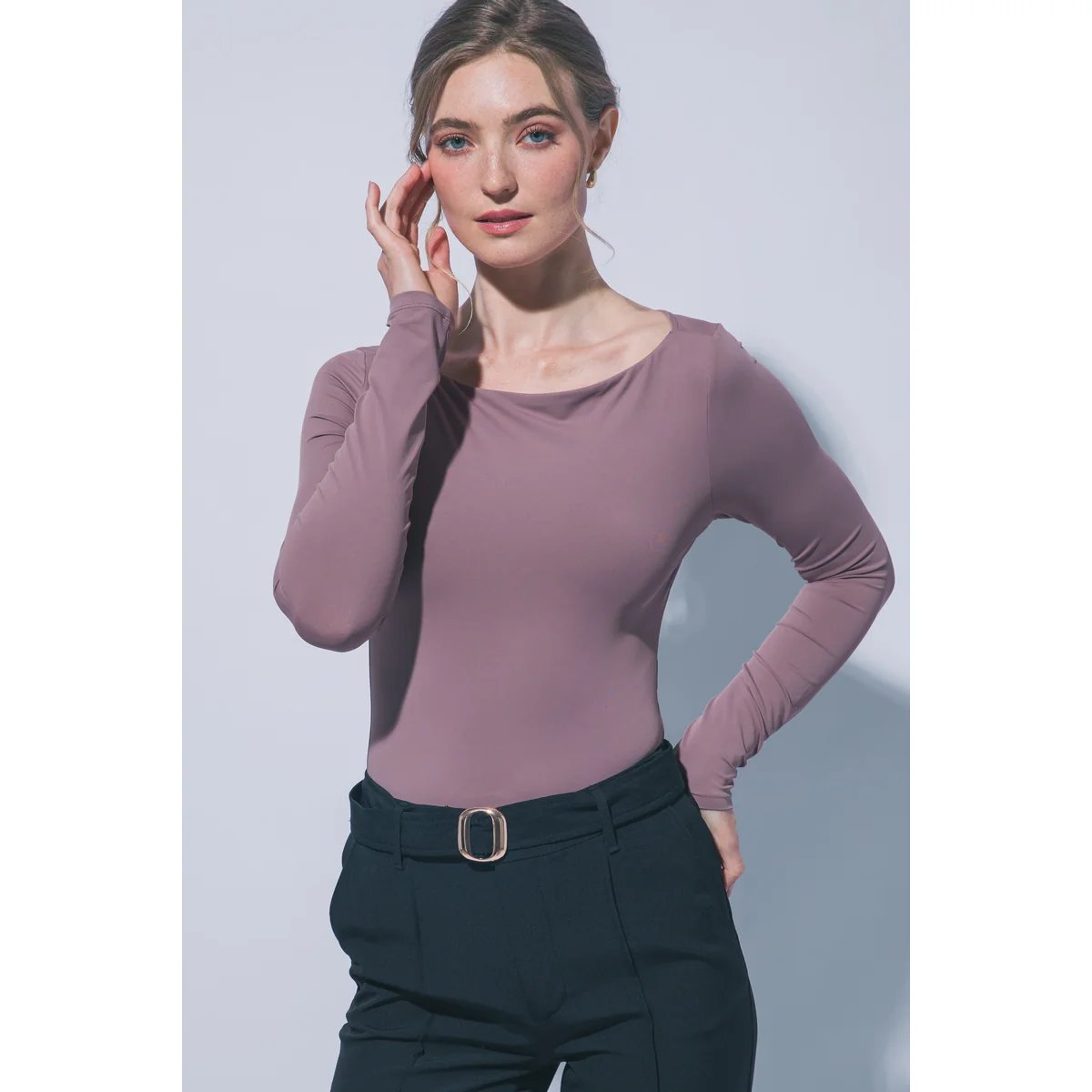 Body Manga Larga Ajustado Escote Bote Teal para Mujer - Image 17