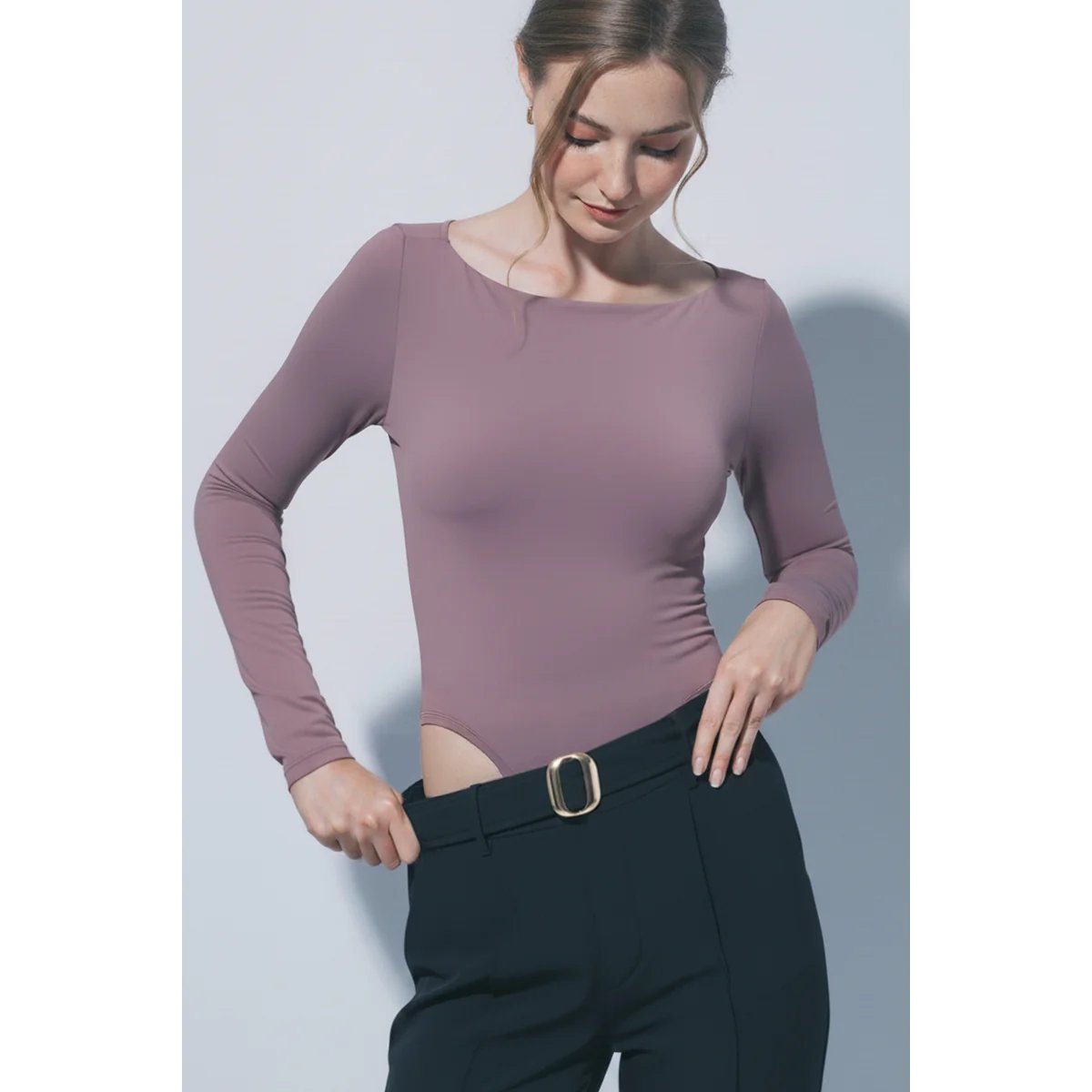 Body Manga Larga Ajustado Escote Bote Teal para Mujer - Image 18