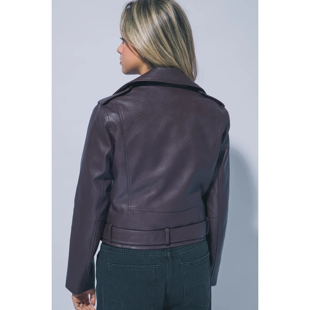 Chamarra Biker de Piel Sintética Café Oscuro para Mujer - Image 26