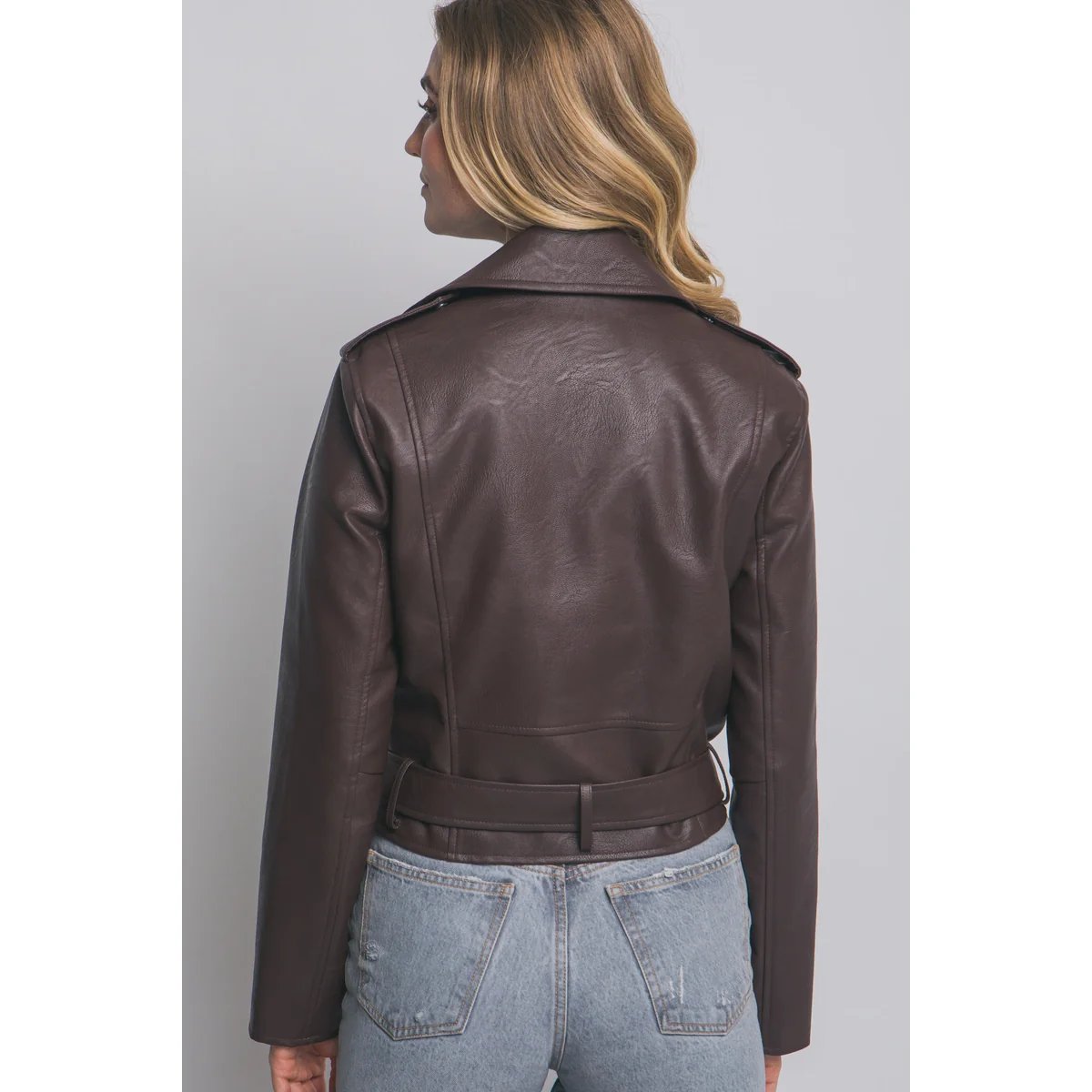 Chamarra Biker de Piel Sintética Café Oscuro para Mujer - Image 35