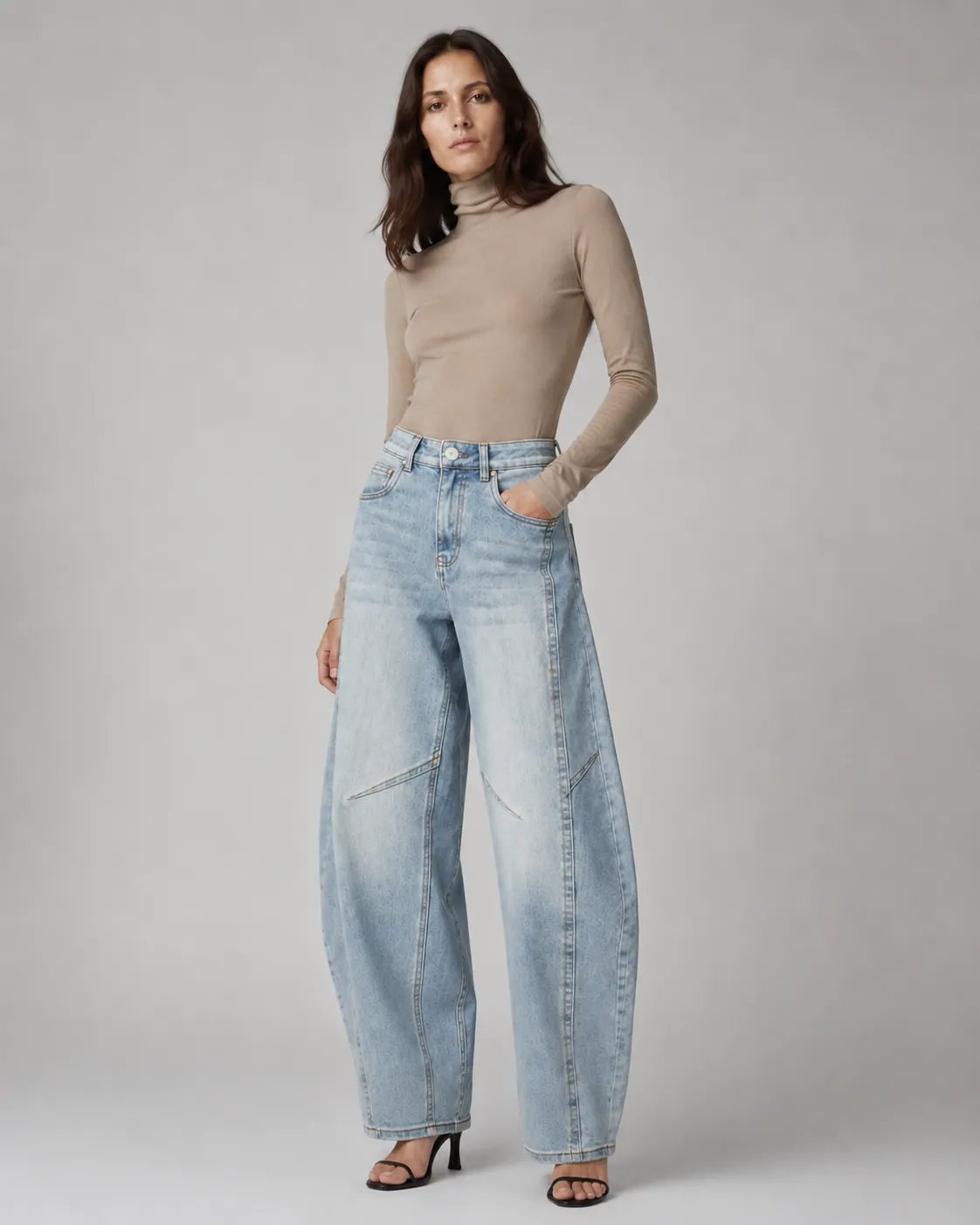 Jeans Barrel Fit de Mezclilla Clara Tiro Alto para Mujer - Image 5
