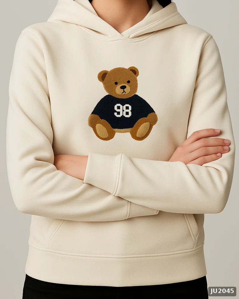 Hoodie Oversize con Bordado de Osito para Mujer Estilo Casual - Image 3