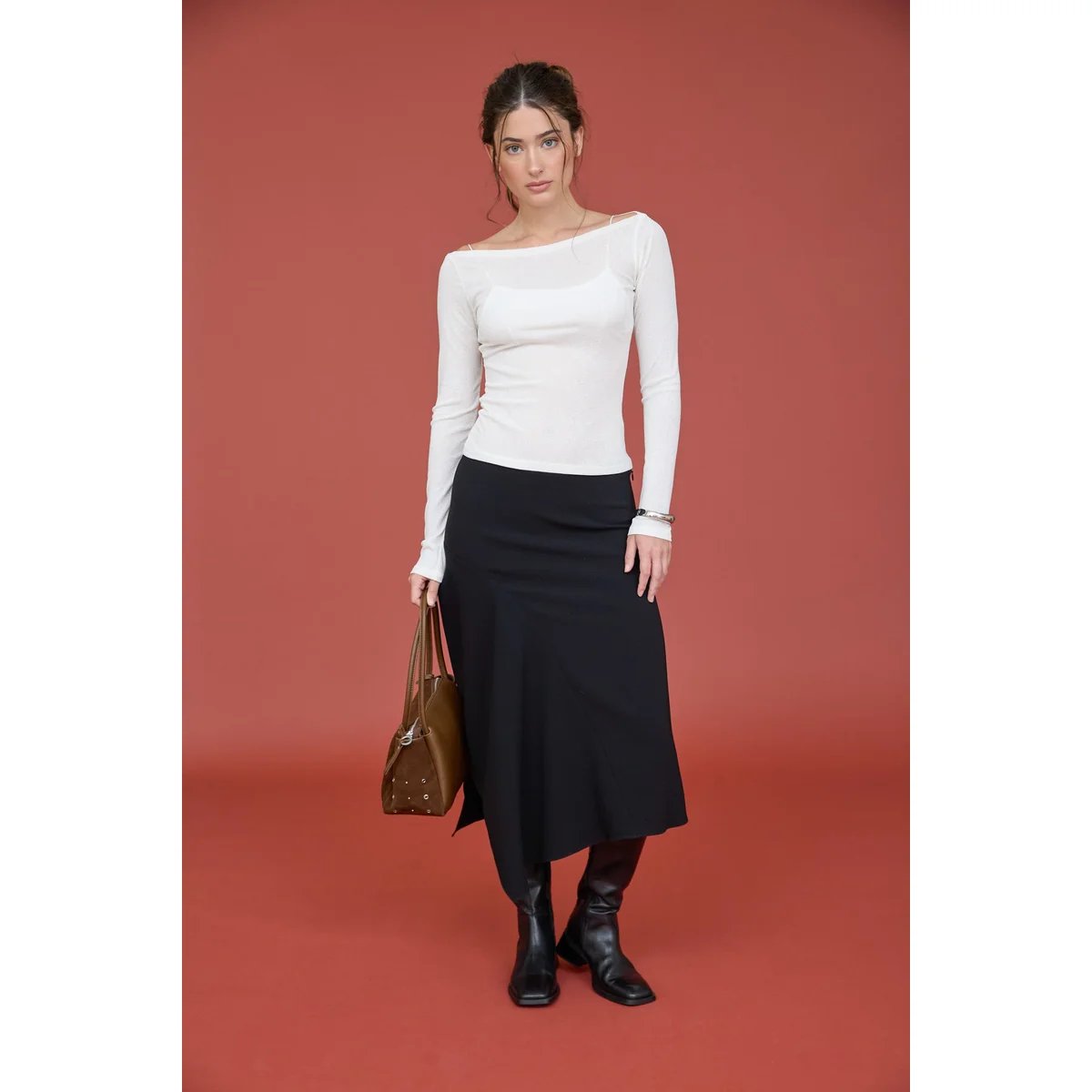 Blusa Manga Larga Escote Barco Ajustada Elegante para Mujer - Image 7