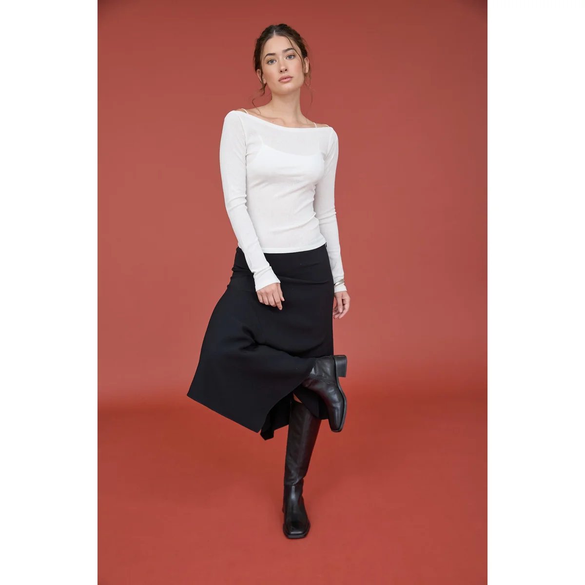 Blusa Manga Larga Escote Barco Ajustada Elegante para Mujer - Image 8