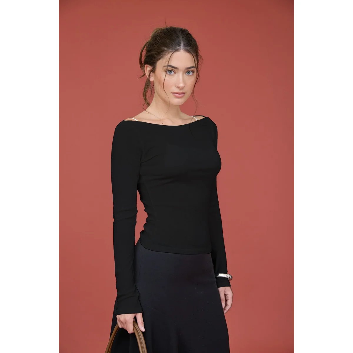 Blusa Manga Larga Escote Barco Ajustada Elegante para Mujer - Image 10