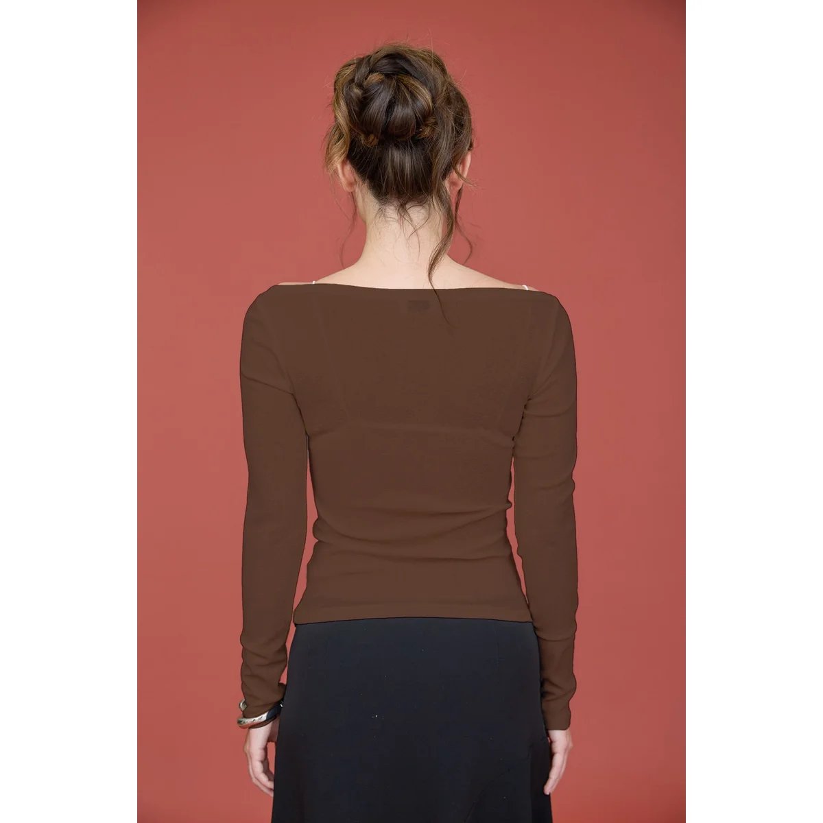 Blusa Manga Larga Escote Barco Ajustada Elegante para Mujer - Image 13