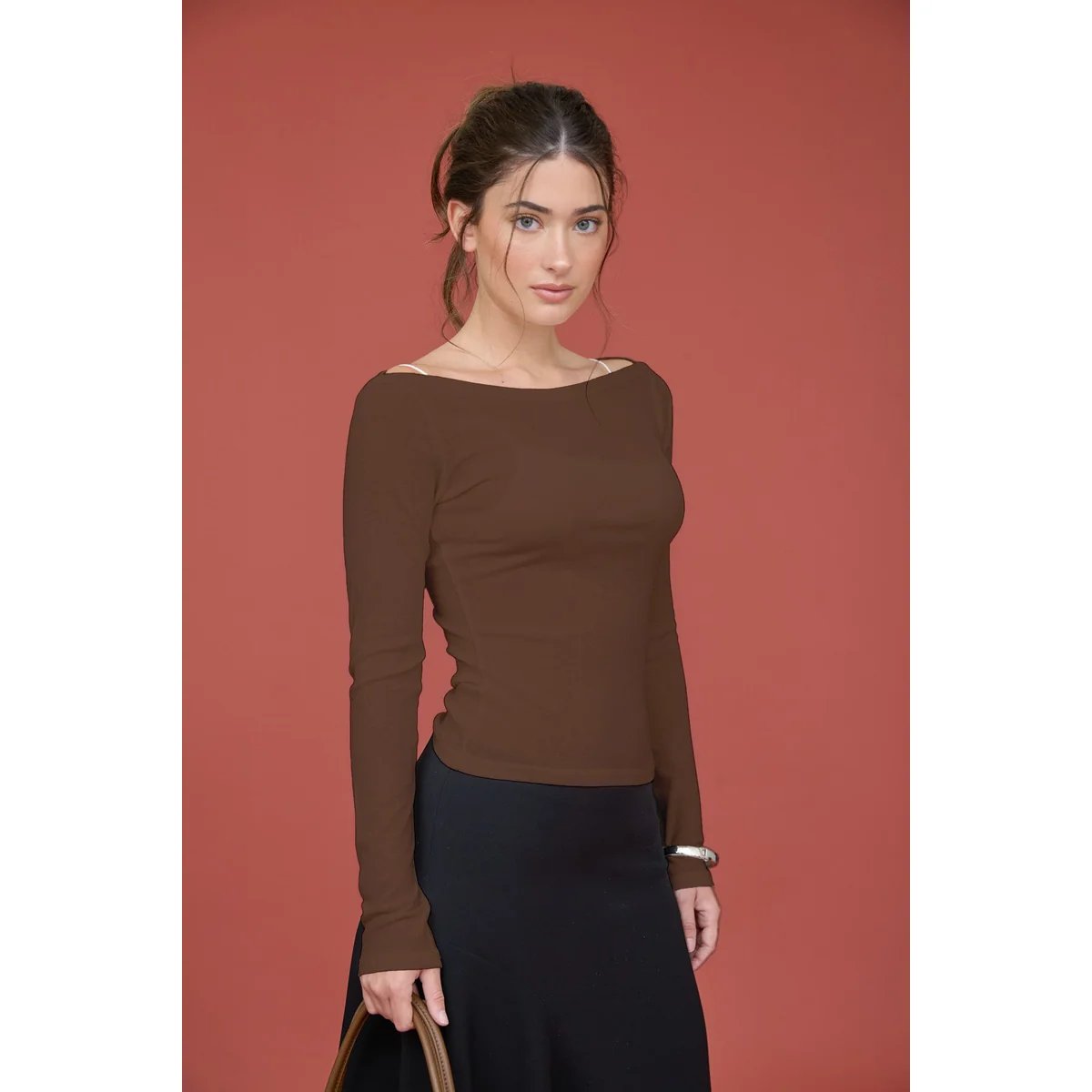 Blusa Manga Larga Escote Barco Ajustada Elegante para Mujer - Image 14