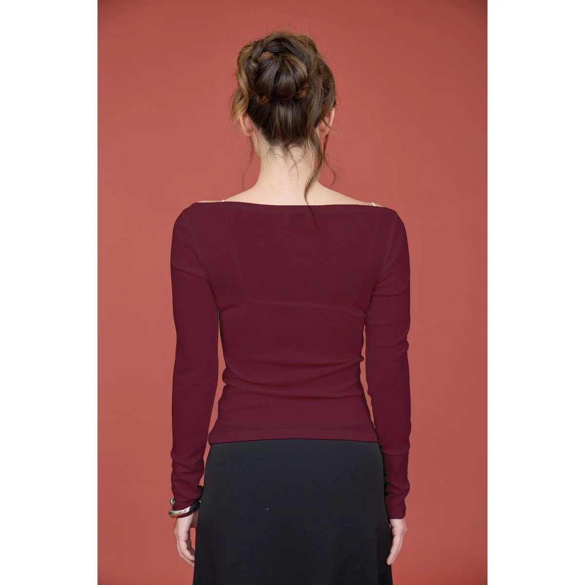 Blusa Manga Larga Escote Barco Ajustada Elegante para Mujer - Image 16