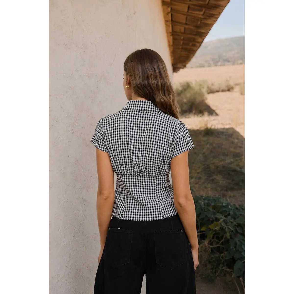 Blusa Cuadros Gingham con Corset Integrado Estilo Vintage para Mujer - Image 3