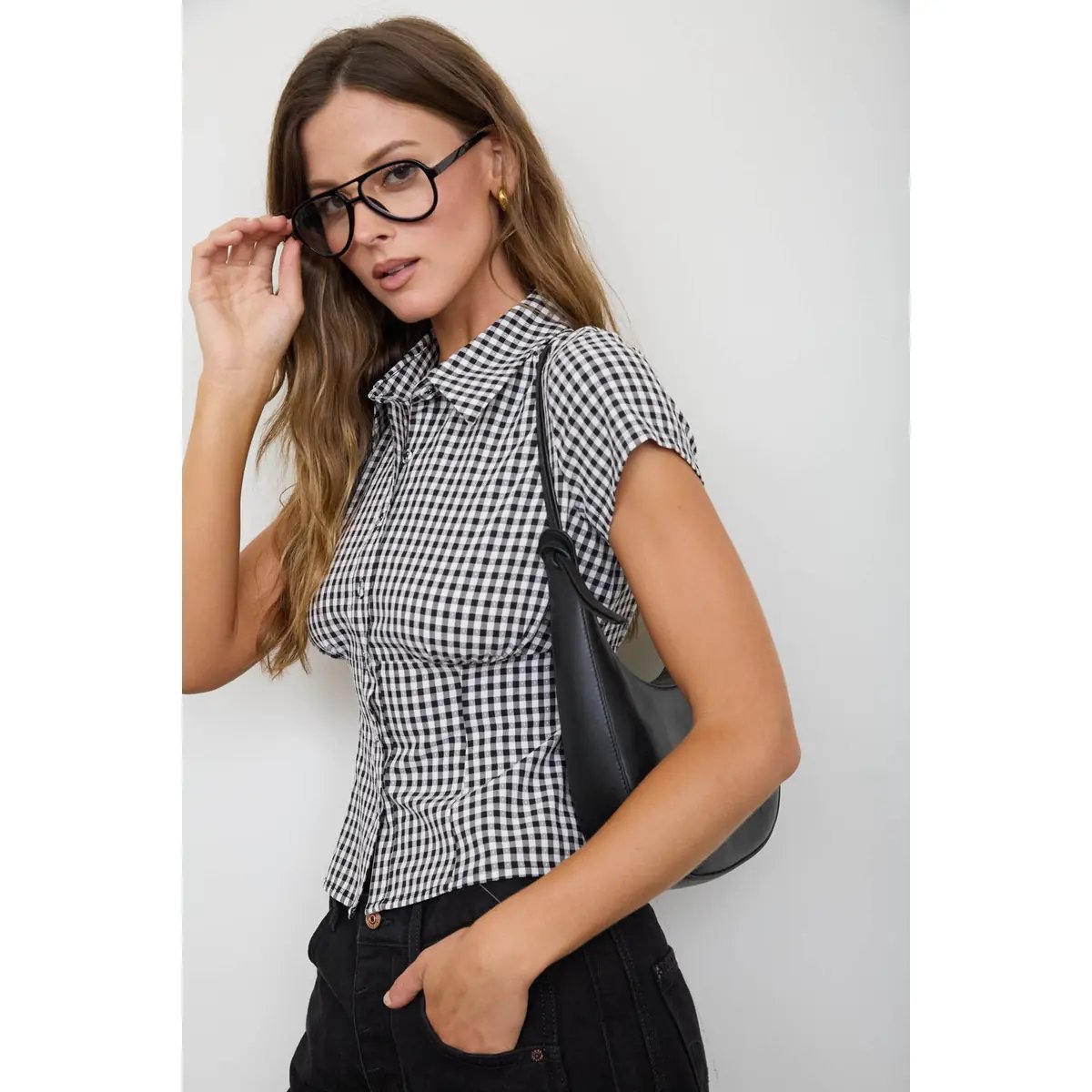 Blusa Cuadros Gingham con Corset Integrado Estilo Vintage para Mujer - Image 4