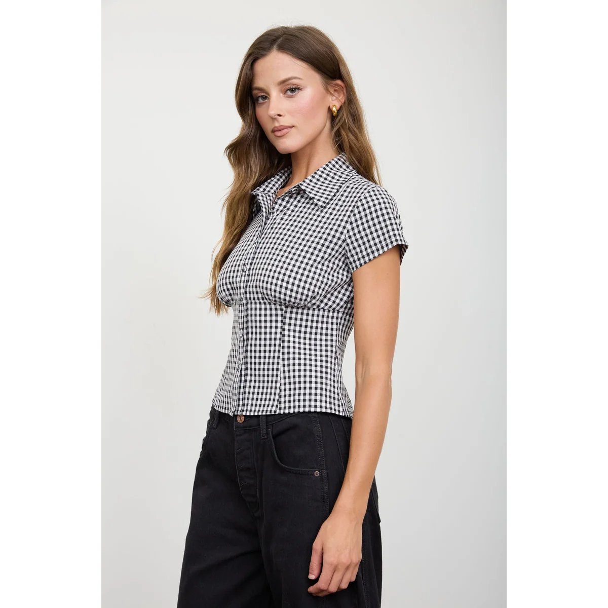 Blusa Cuadros Gingham con Corset Integrado Estilo Vintage para Mujer - Image 6