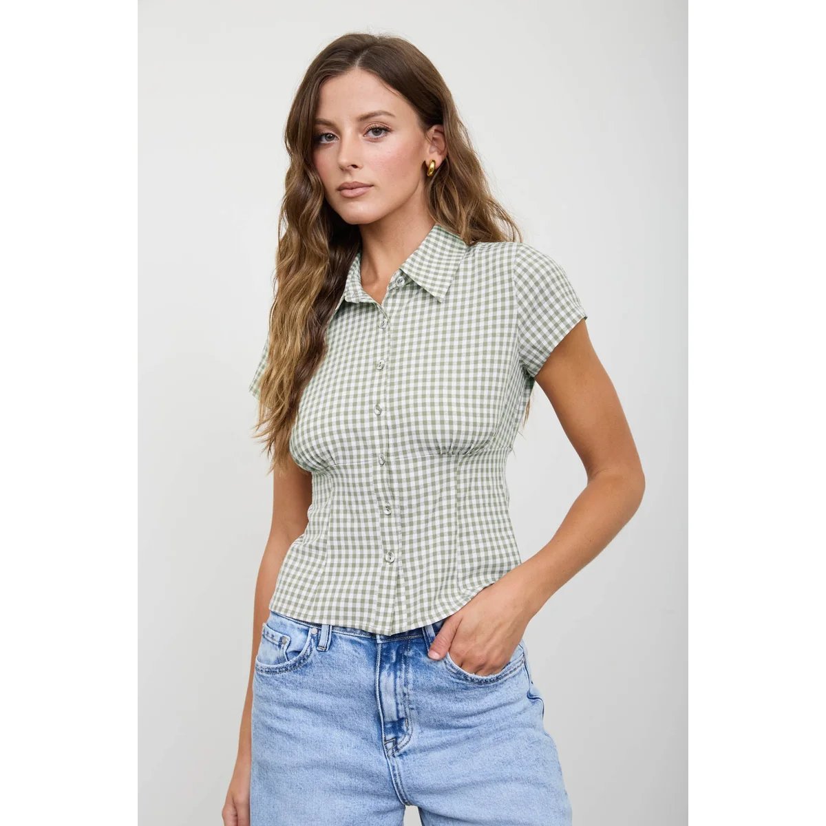 Blusa Cuadros Gingham con Corset Integrado Estilo Vintage para Mujer - Image 8