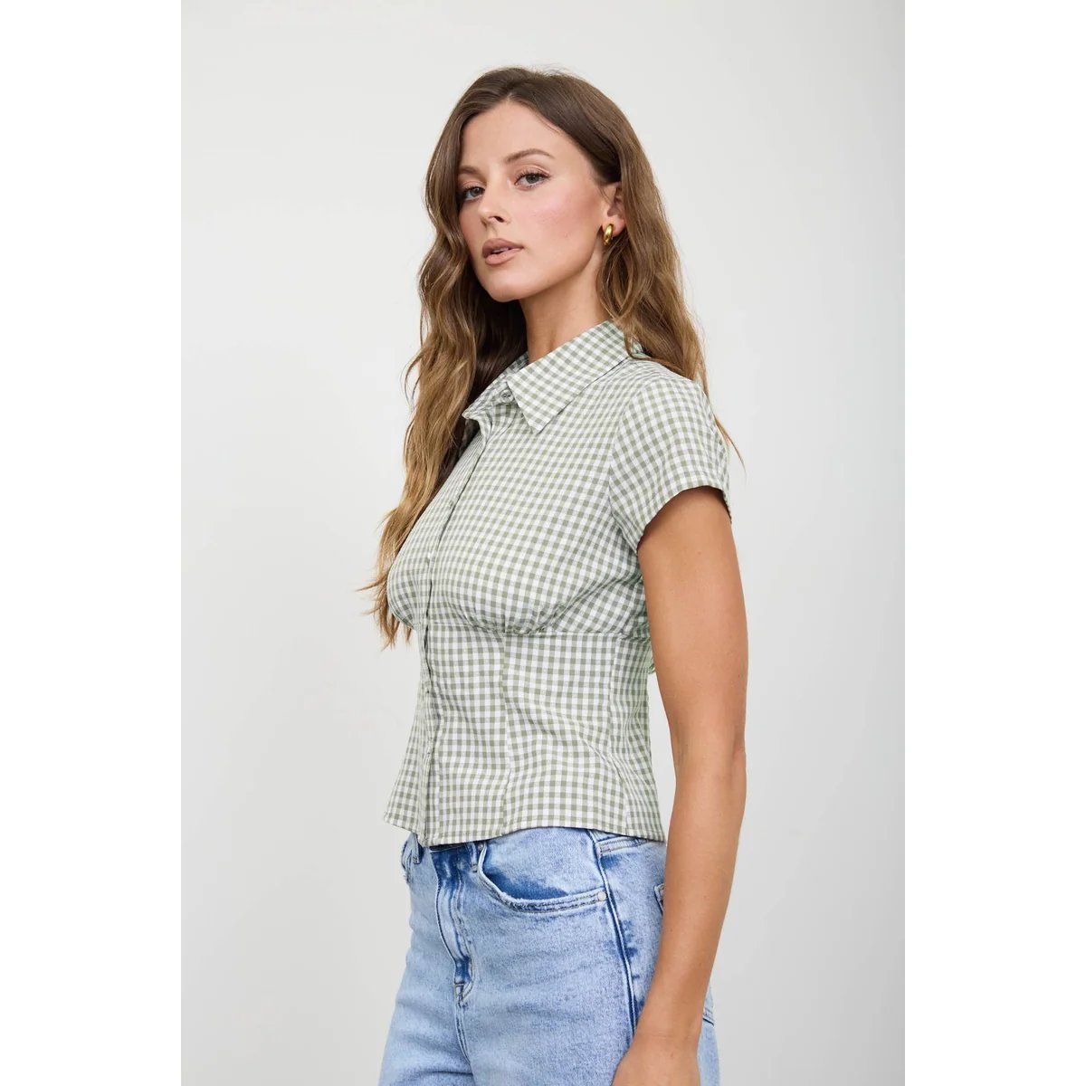 Blusa Cuadros Gingham con Corset Integrado Estilo Vintage para Mujer - Image 10
