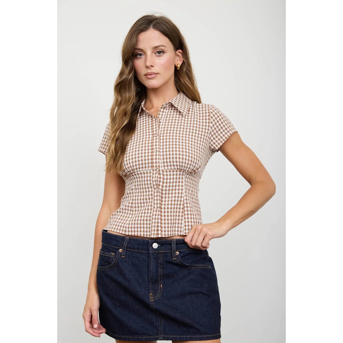 Blusa Cuadros Gingham con Corset Integrado Estilo Vintage para Mujer - Image 13