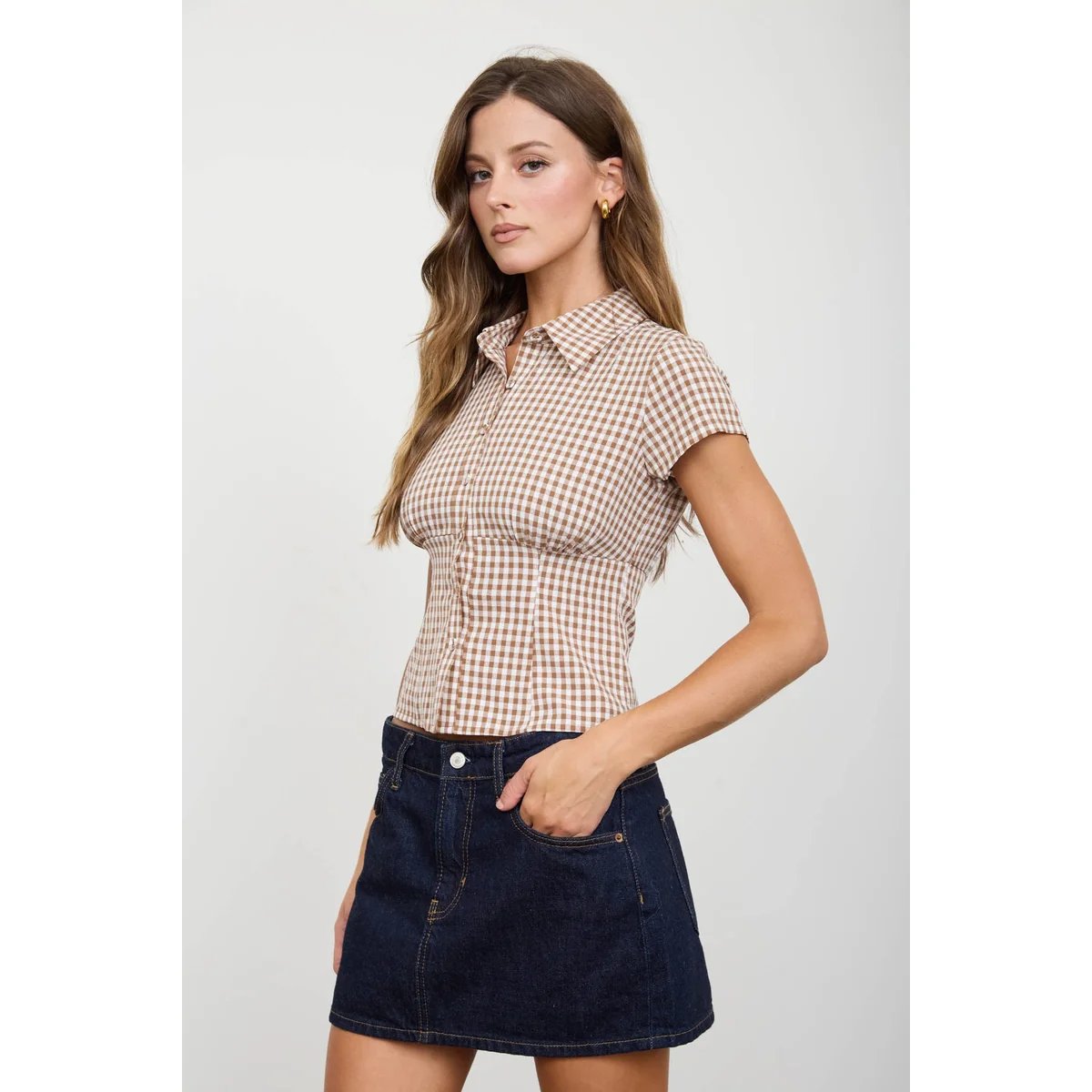 Blusa Cuadros Gingham con Corset Integrado Estilo Vintage para Mujer - Image 15