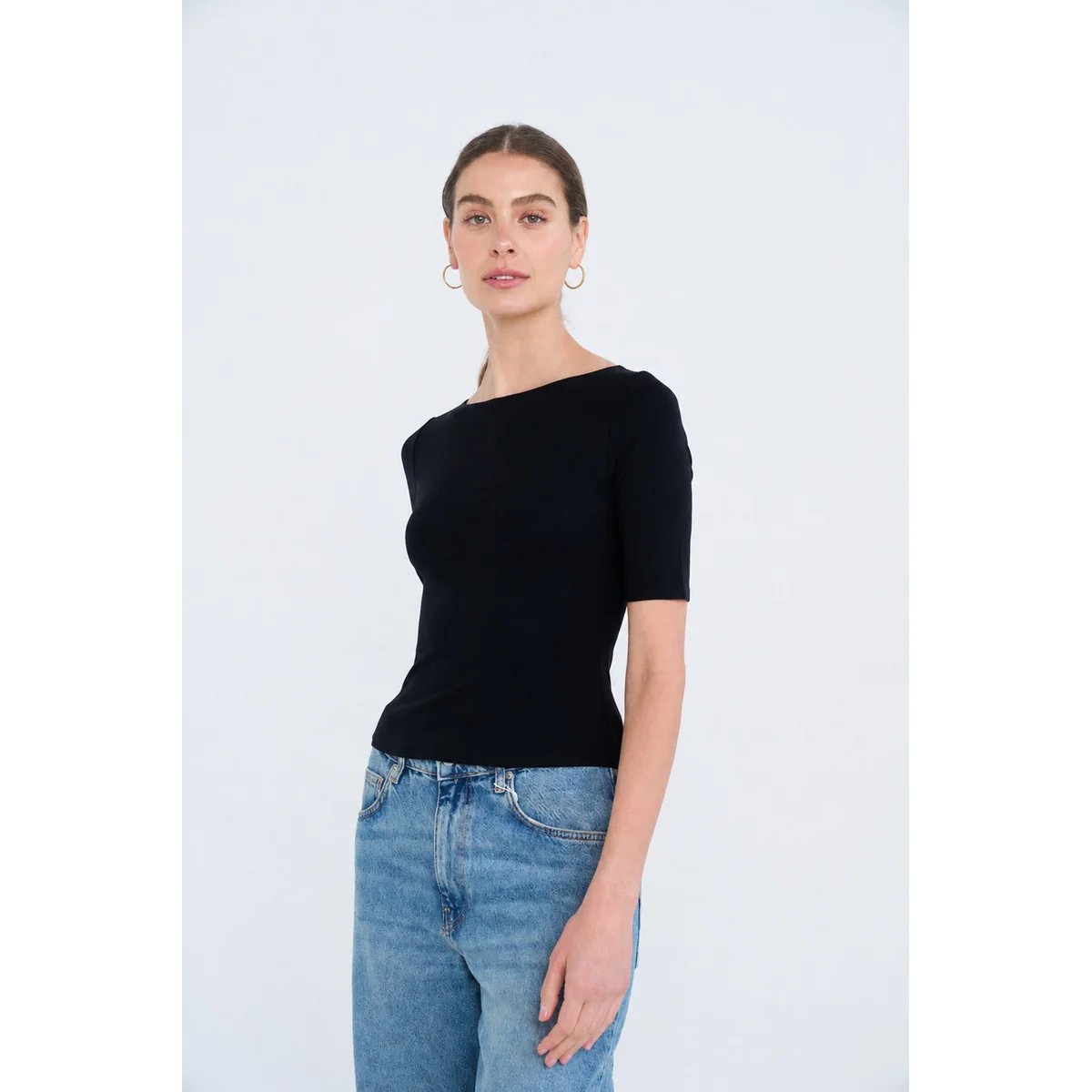 Blusa Crop de Manga Corta en Burdeos Ajustada para Mujer - Image 14