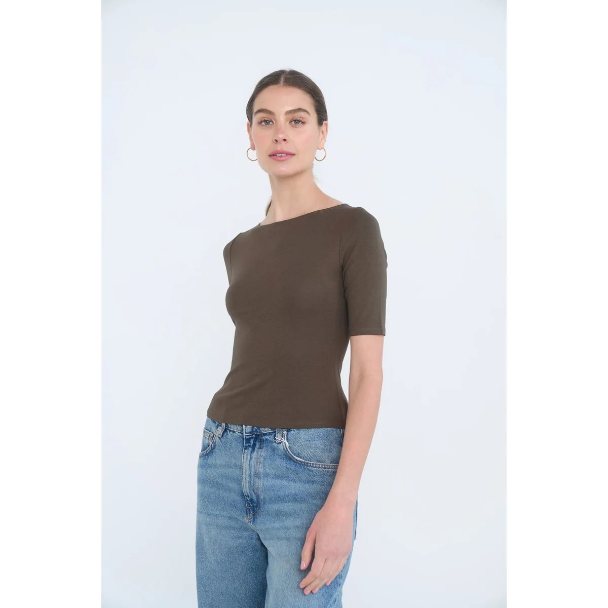 Blusa Crop de Manga Corta en Burdeos Ajustada para Mujer - Image 16