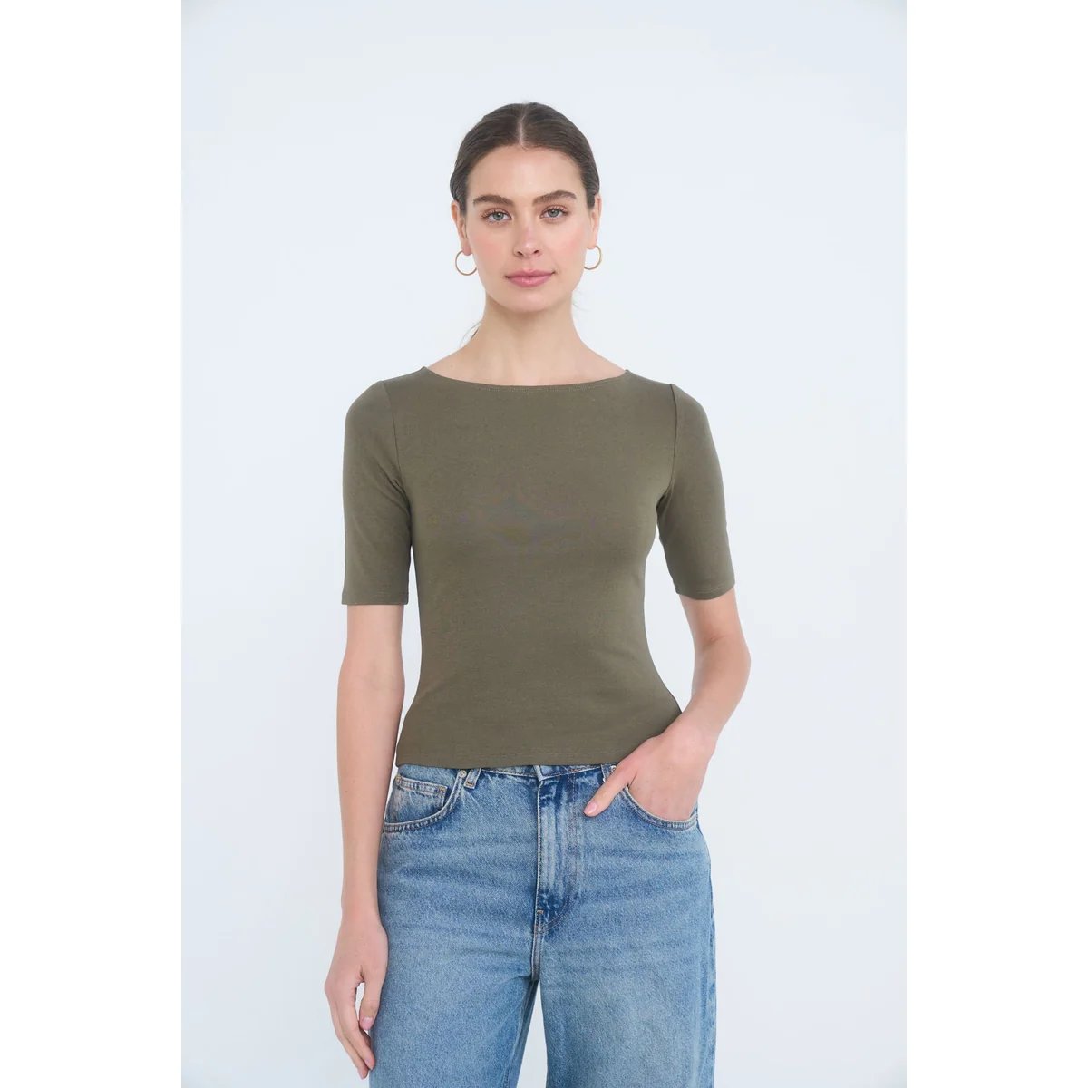 Blusa Crop de Manga Corta en Burdeos Ajustada para Mujer - Image 20