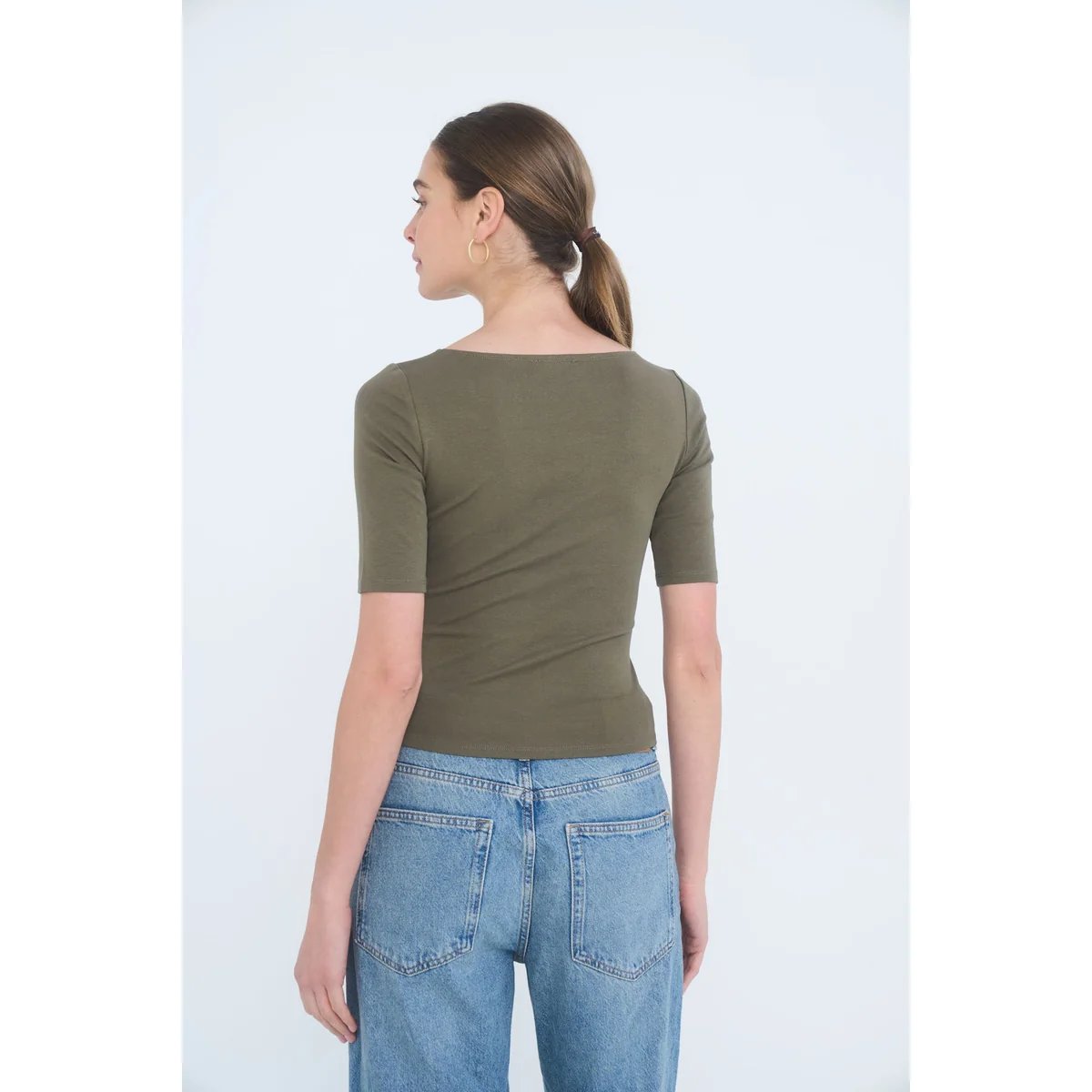 Blusa Crop de Manga Corta en Burdeos Ajustada para Mujer - Image 21