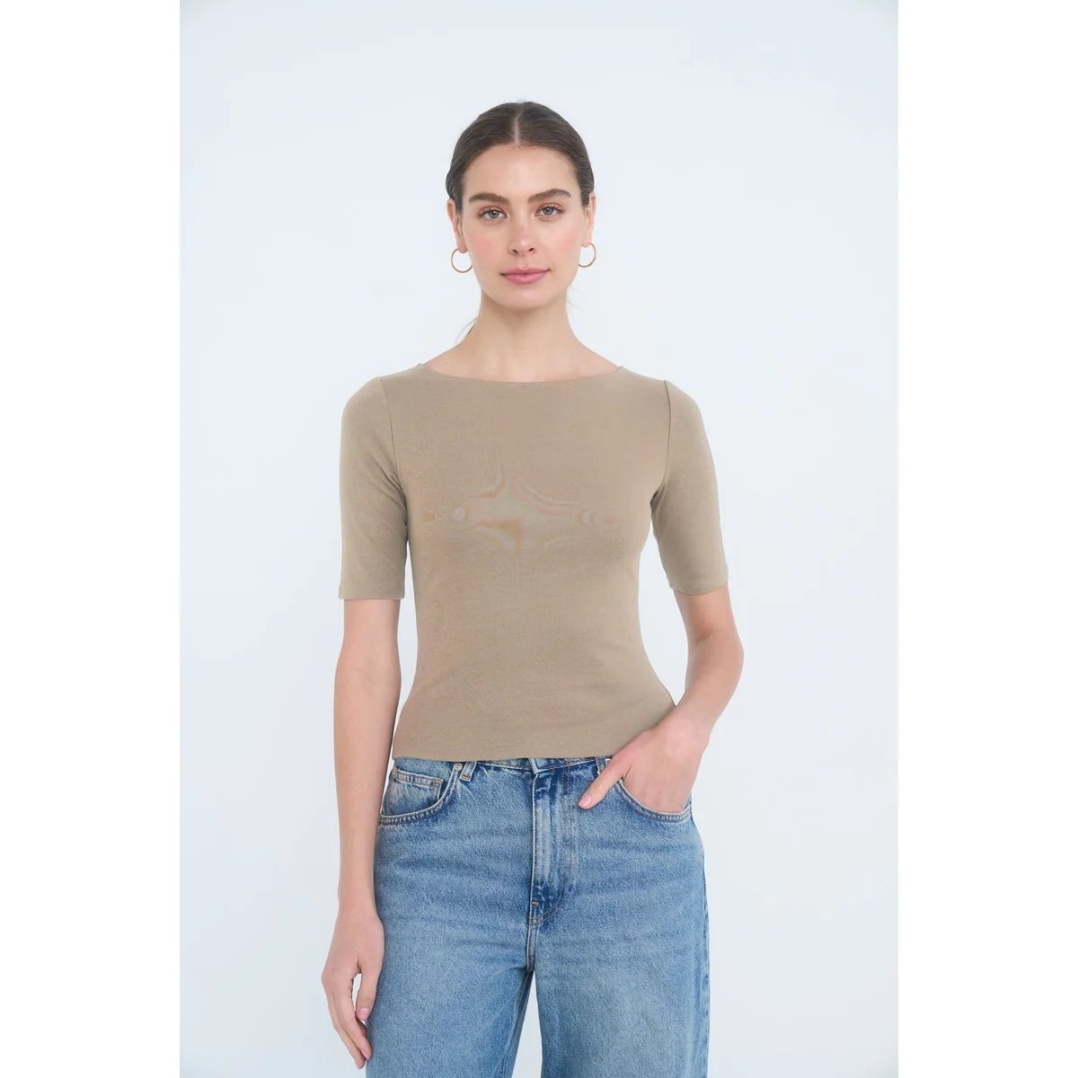 Blusa Crop de Manga Corta en Burdeos Ajustada para Mujer - Image 24