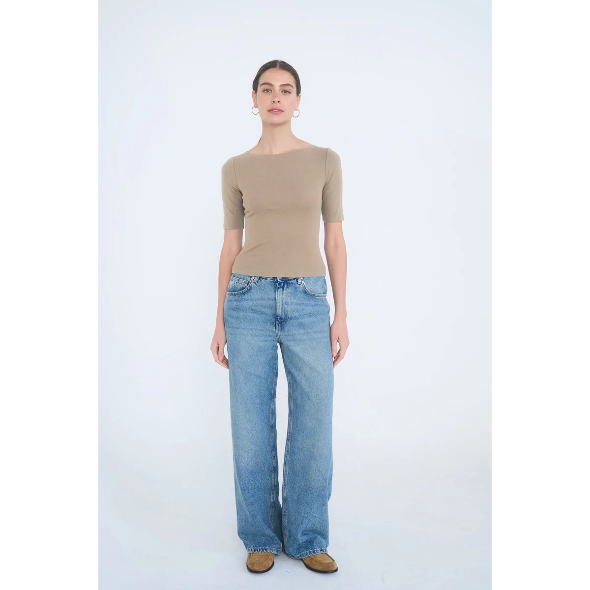 Blusa Crop de Manga Corta en Burdeos Ajustada para Mujer - Image 27