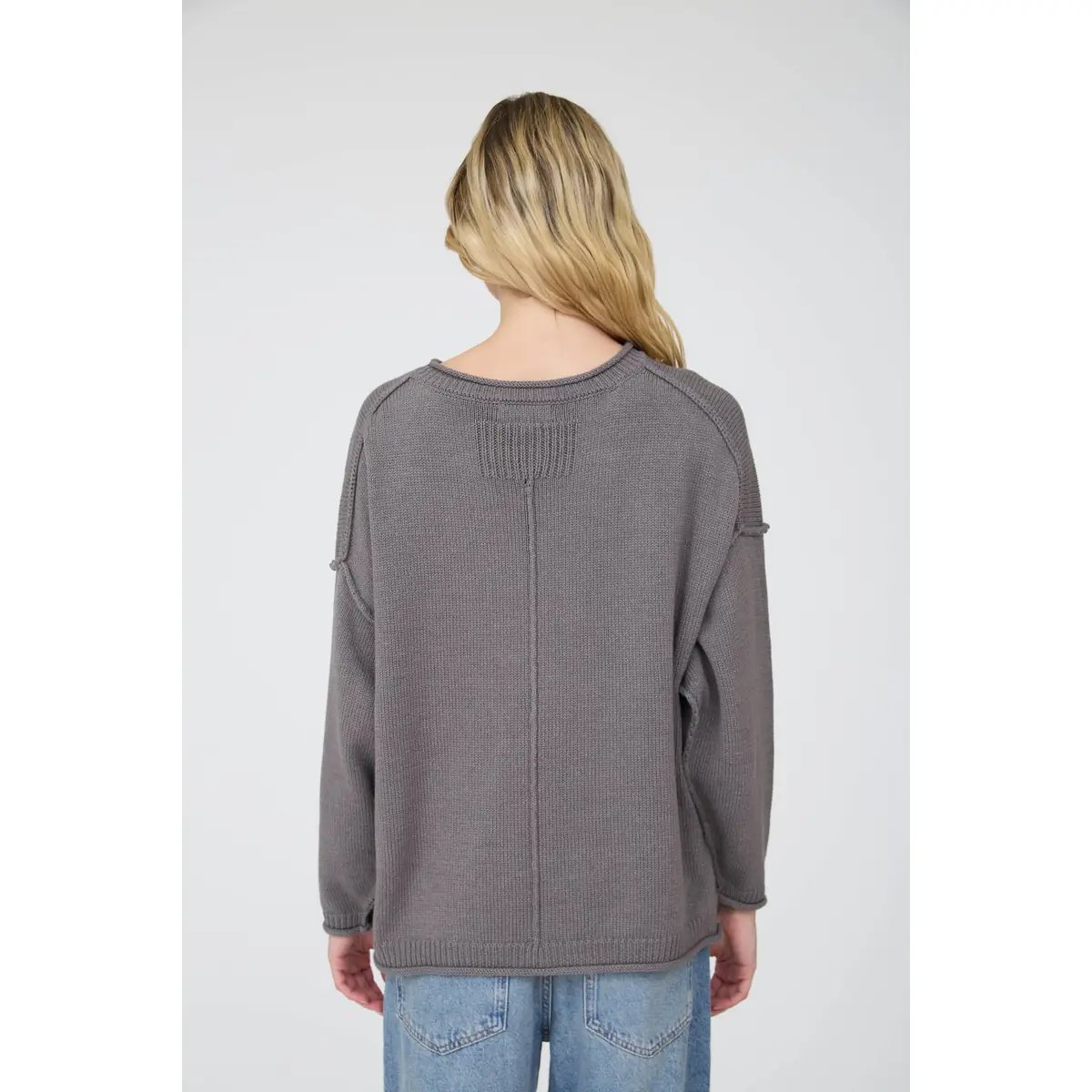 Suéter Oversize de Punto Acanalado Color Chocolate para Mujer - Image 7