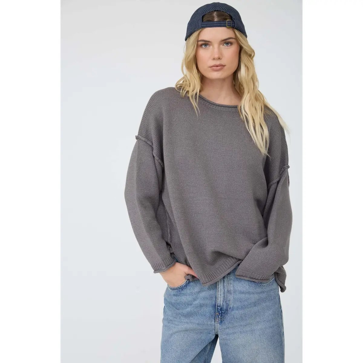 Suéter Oversize de Punto Acanalado Color Chocolate para Mujer - Image 9