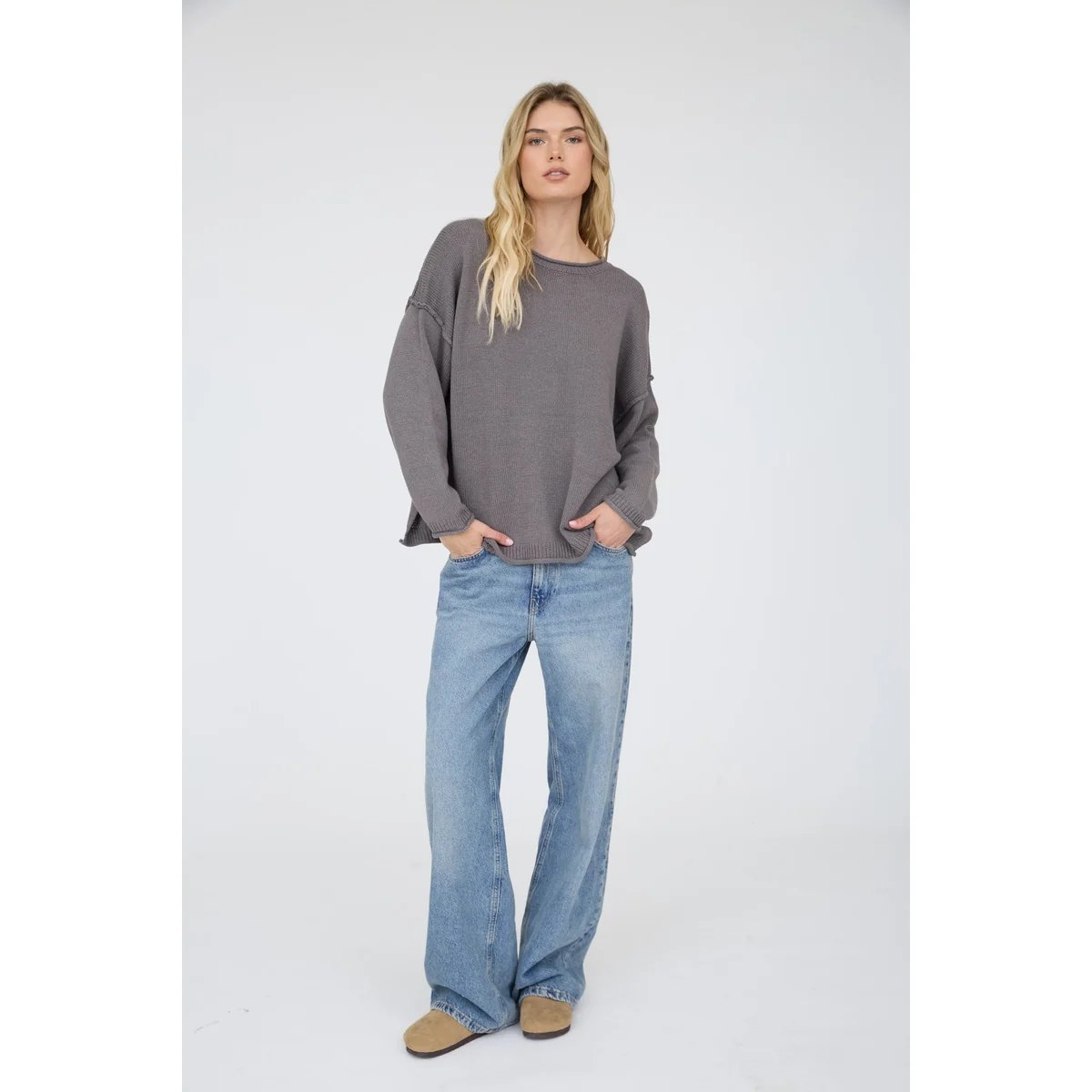 Suéter Oversize de Punto Acanalado Color Chocolate para Mujer - Image 11