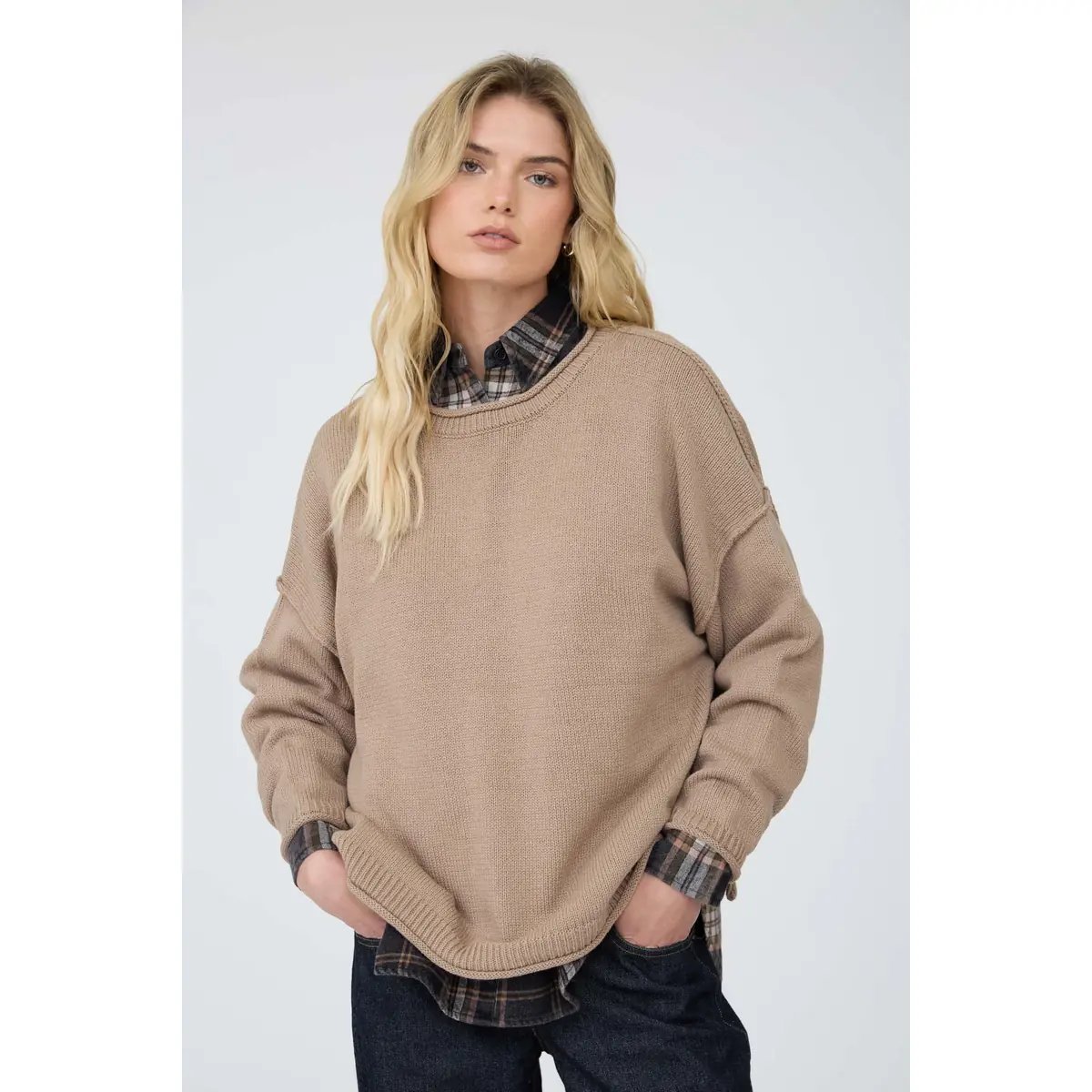 Suéter Oversize de Punto Acanalado Color Chocolate para Mujer - Image 16