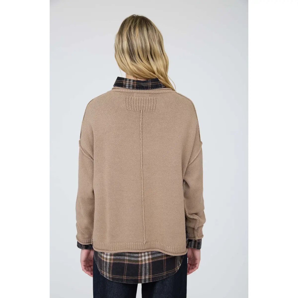 Suéter Oversize de Punto Acanalado Color Chocolate para Mujer - Image 17