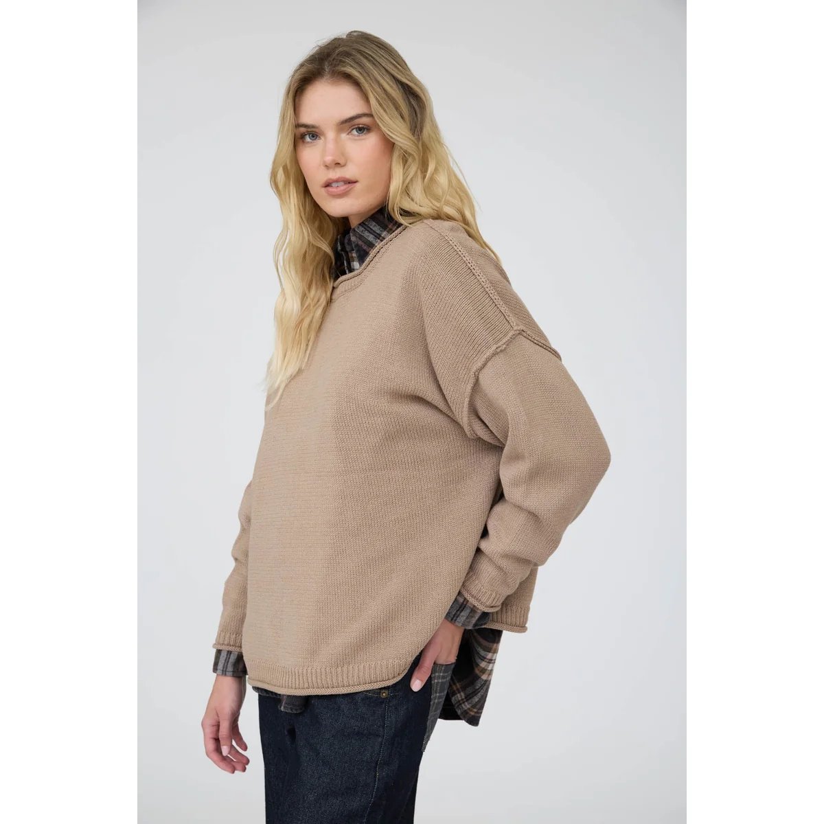 Suéter Oversize de Punto Acanalado Color Chocolate para Mujer - Image 18