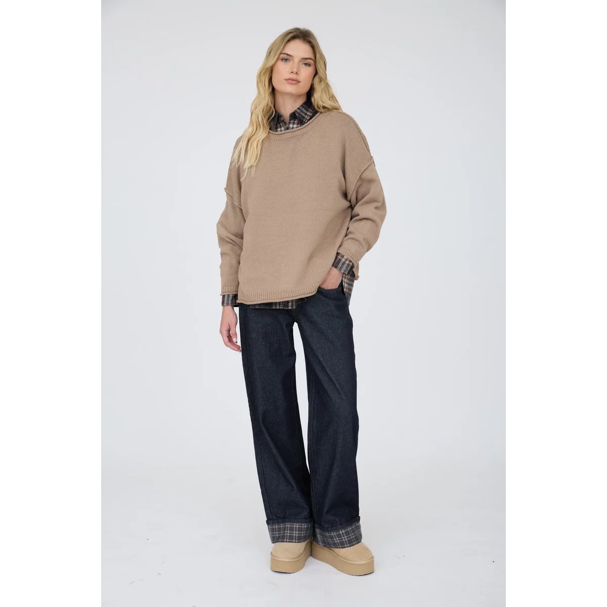 Suéter Oversize de Punto Acanalado Color Chocolate para Mujer - Image 19