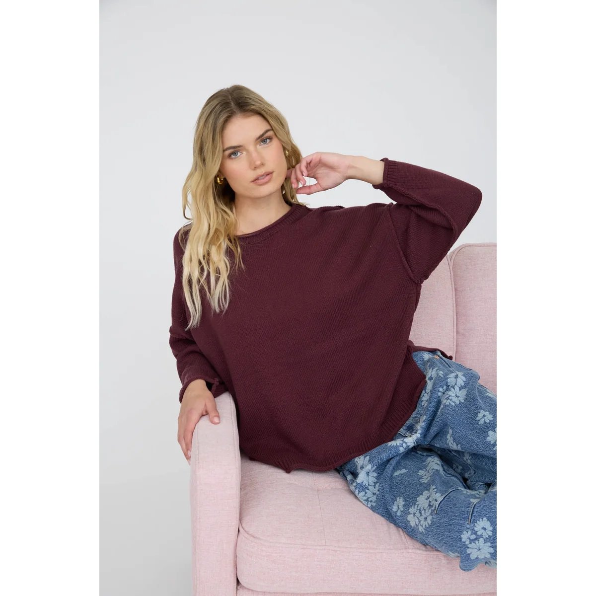 Suéter Oversize de Punto Acanalado Color Chocolate para Mujer - Image 28